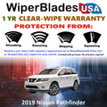 2019 Nissan Pathfinder Front w/Rear Wiper blades Set Includes 1yr Wear Warranty & Free Delivery