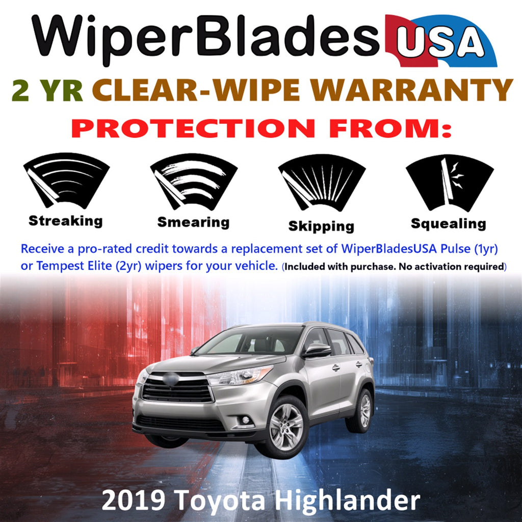 2019 Toyota Highlander Front Wiper blades Set  Includes 2yr Wear Warranty & Free Delivery