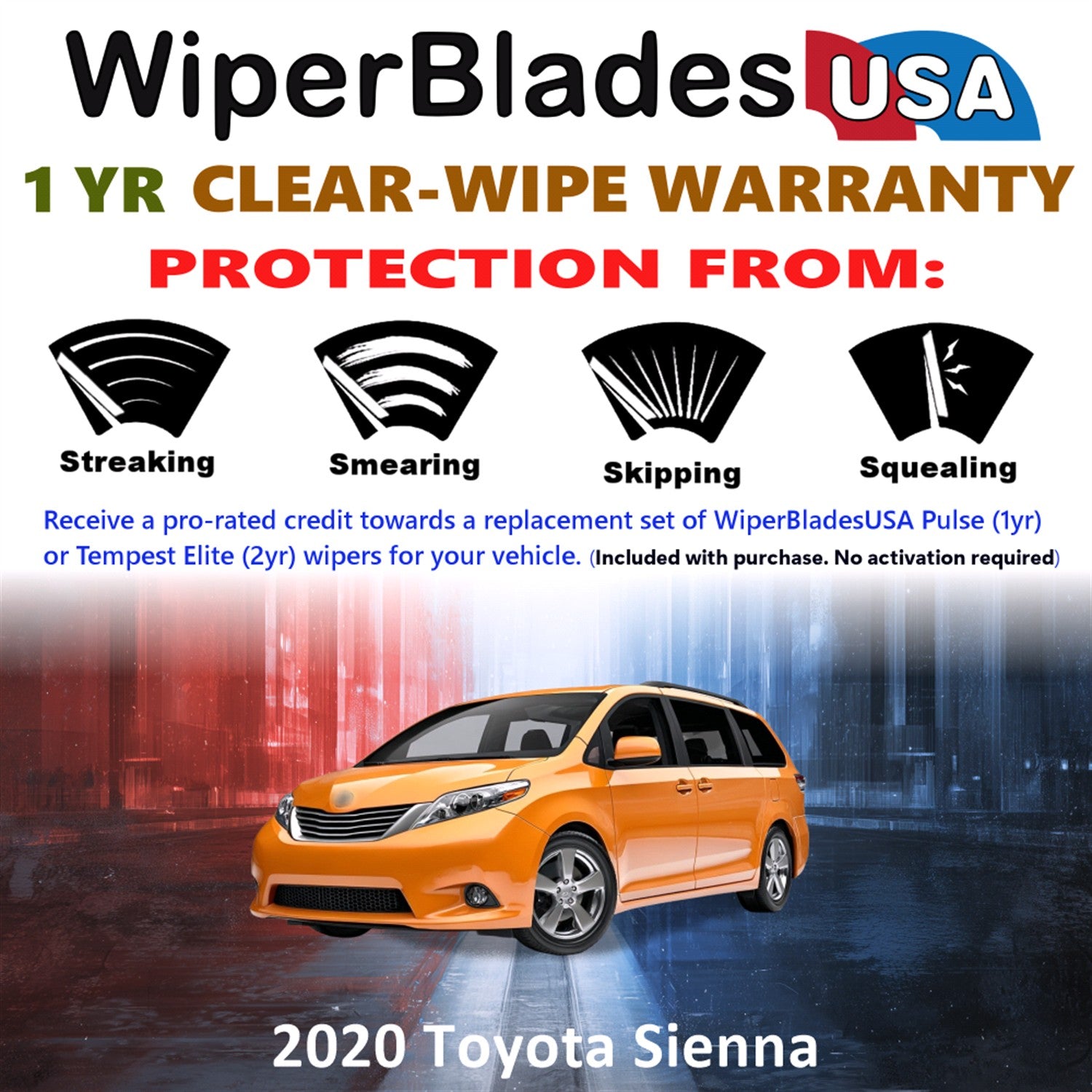 2020 Toyota Sienna Front w/Rear Wiper blades Set Includes 1yr Wear Warranty & Free Delivery