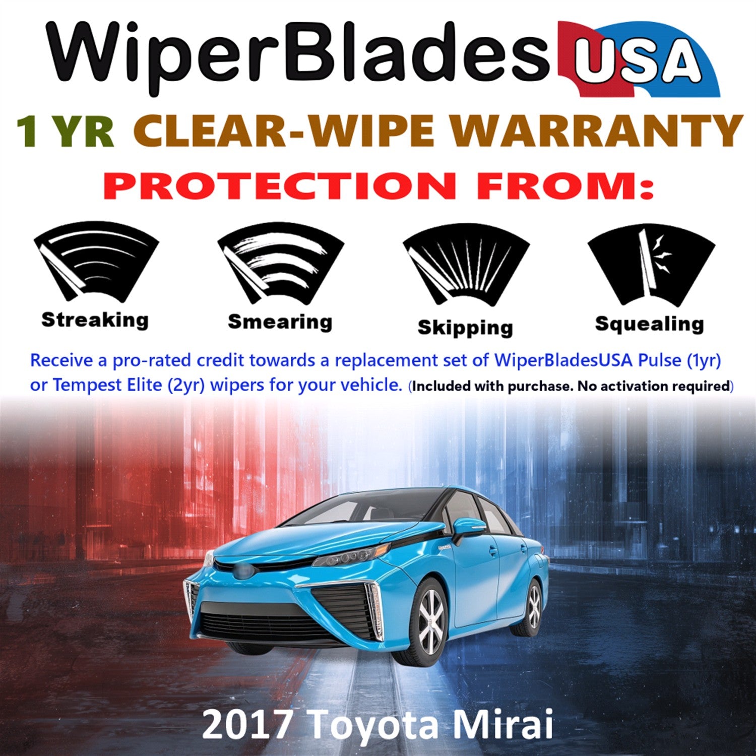 2017 Toyota Mirai Front w/Rear Wiper blades Set Includes 1yr Wear Warranty & Free Delivery