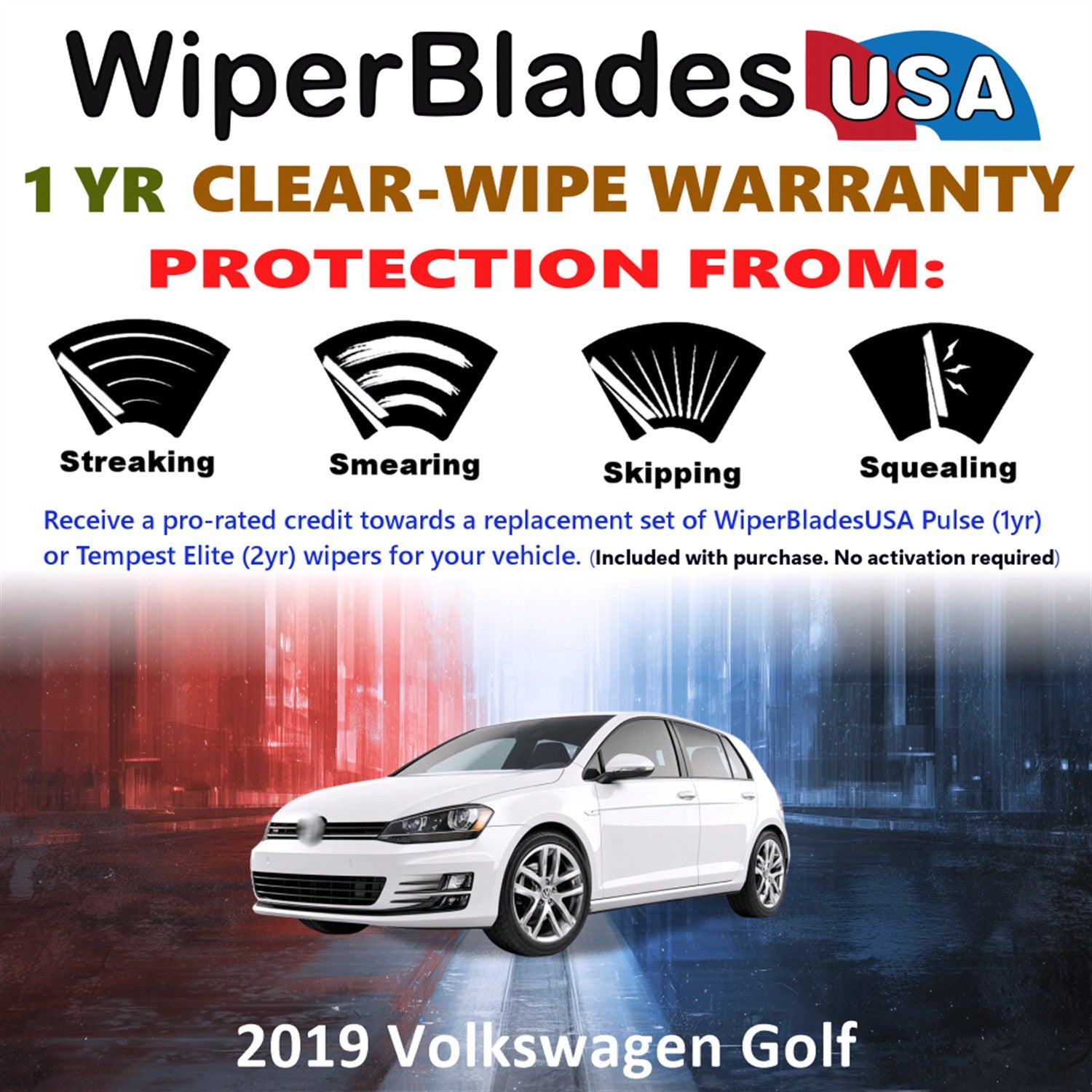 2019 Volkswagen Golf Front Wiper blades Set Includes 1yr Wear Warranty & Free Delivery