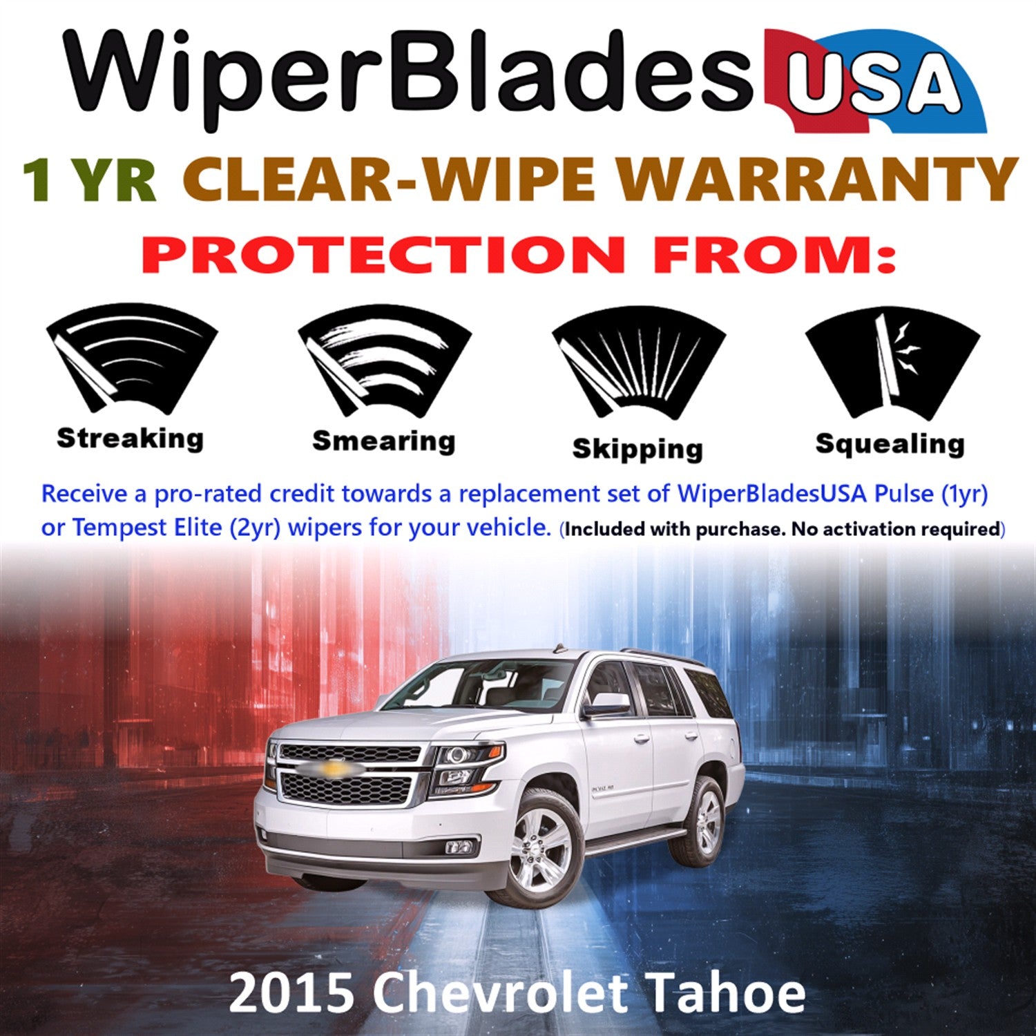 2015 Chevrolet Tahoe Front w/Rear Wiper blades Set Includes 1yr Wear Warranty & Free Delivery