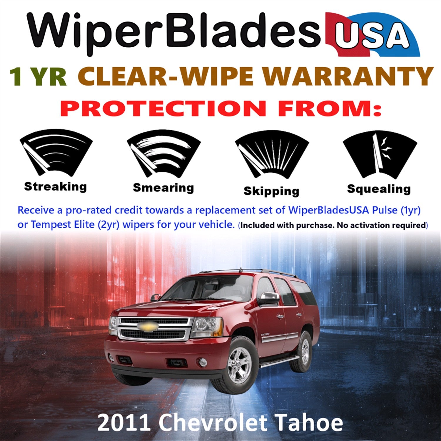 2011 Chevrolet Tahoe Front w/Rear Wiper blades Set Includes 1yr Wear Warranty & Free Delivery