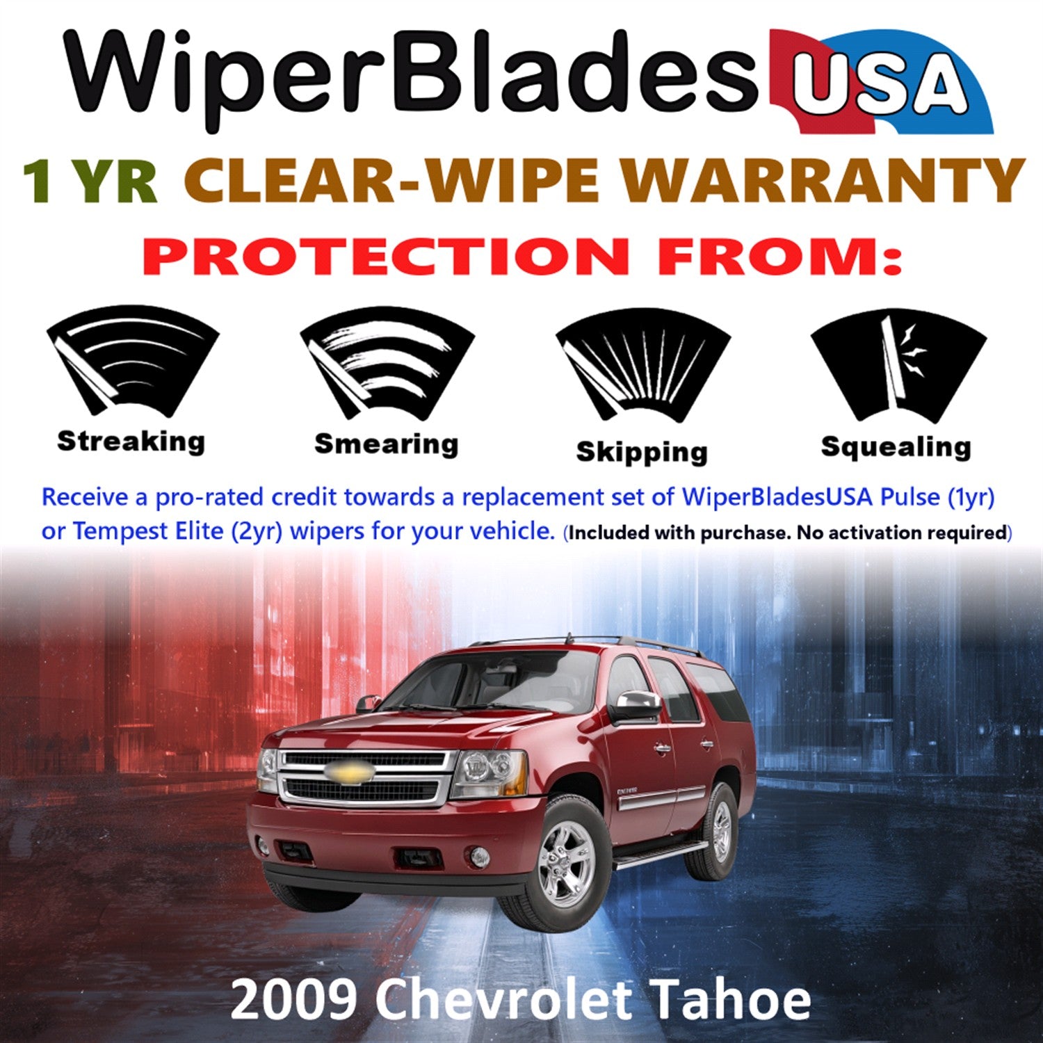 2009 Chevrolet Tahoe Front w/Rear Wiper blades Set Includes 1yr Wear Warranty & Free Delivery