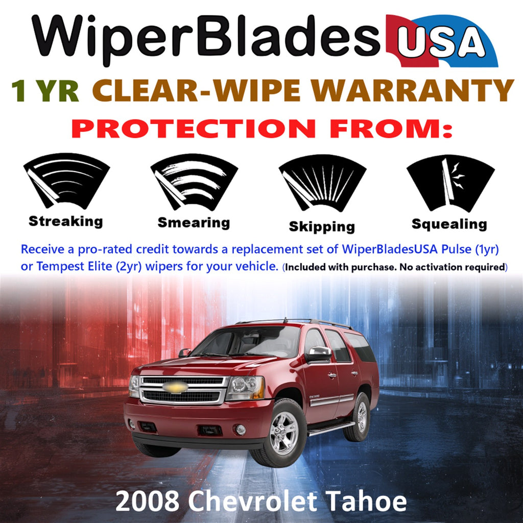 2008 Chevrolet Tahoe Front w/Rear Wiper blades Set Includes 1yr Wear Warranty & Free Delivery