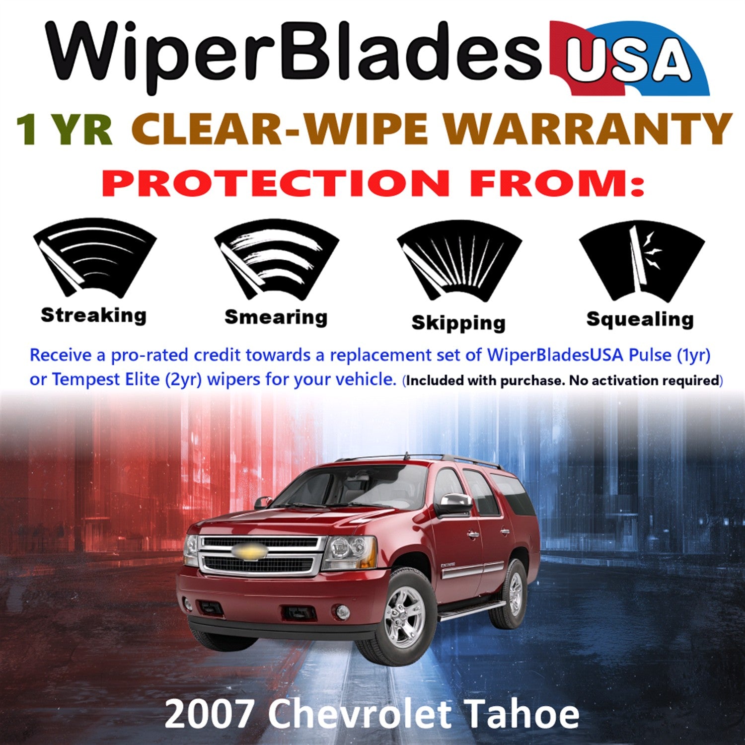 2007 Chevrolet Tahoe Front w/Rear Wiper blades Set Includes 1yr Wear Warranty & Free Delivery