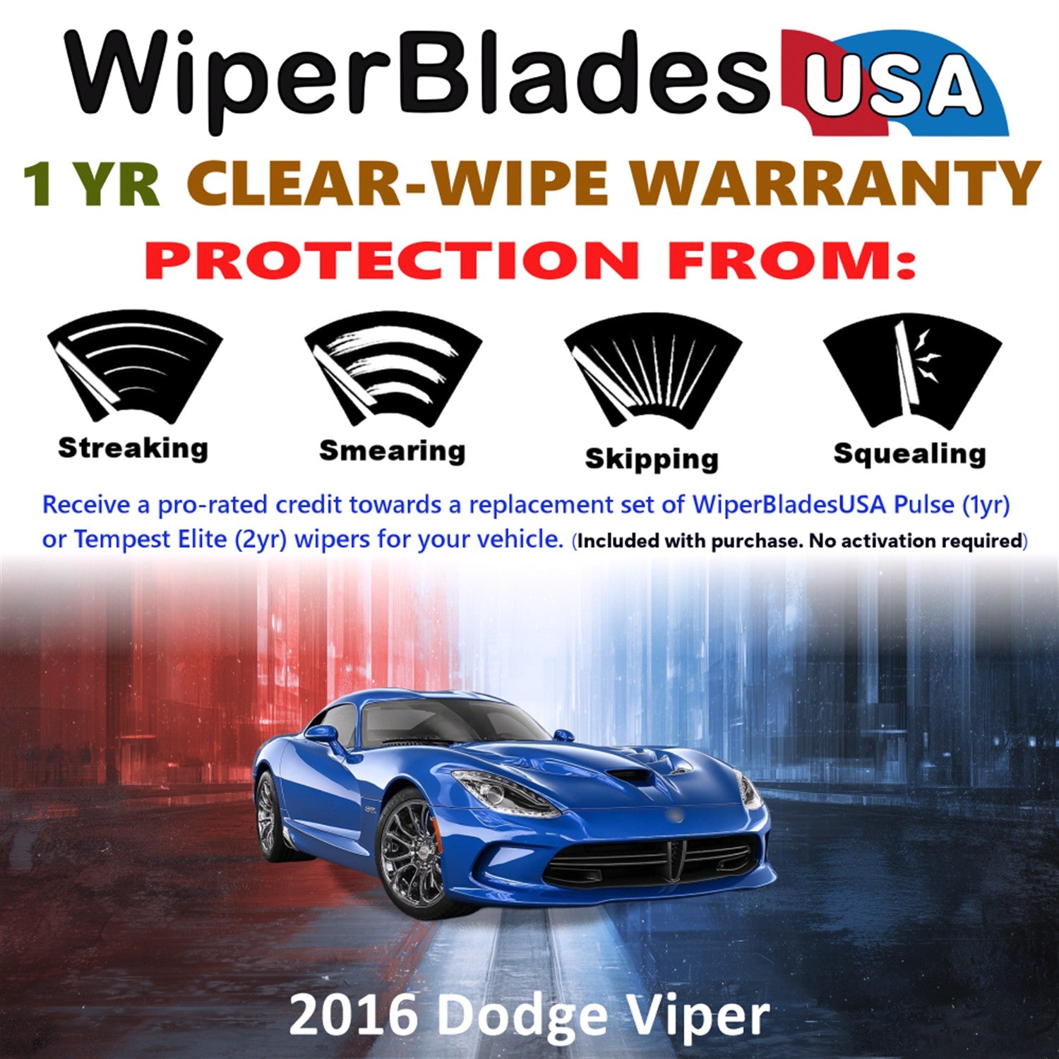 2016 Dodge Viper Front Wiper blades Set Includes 1yr Wear Warranty & Free Delivery