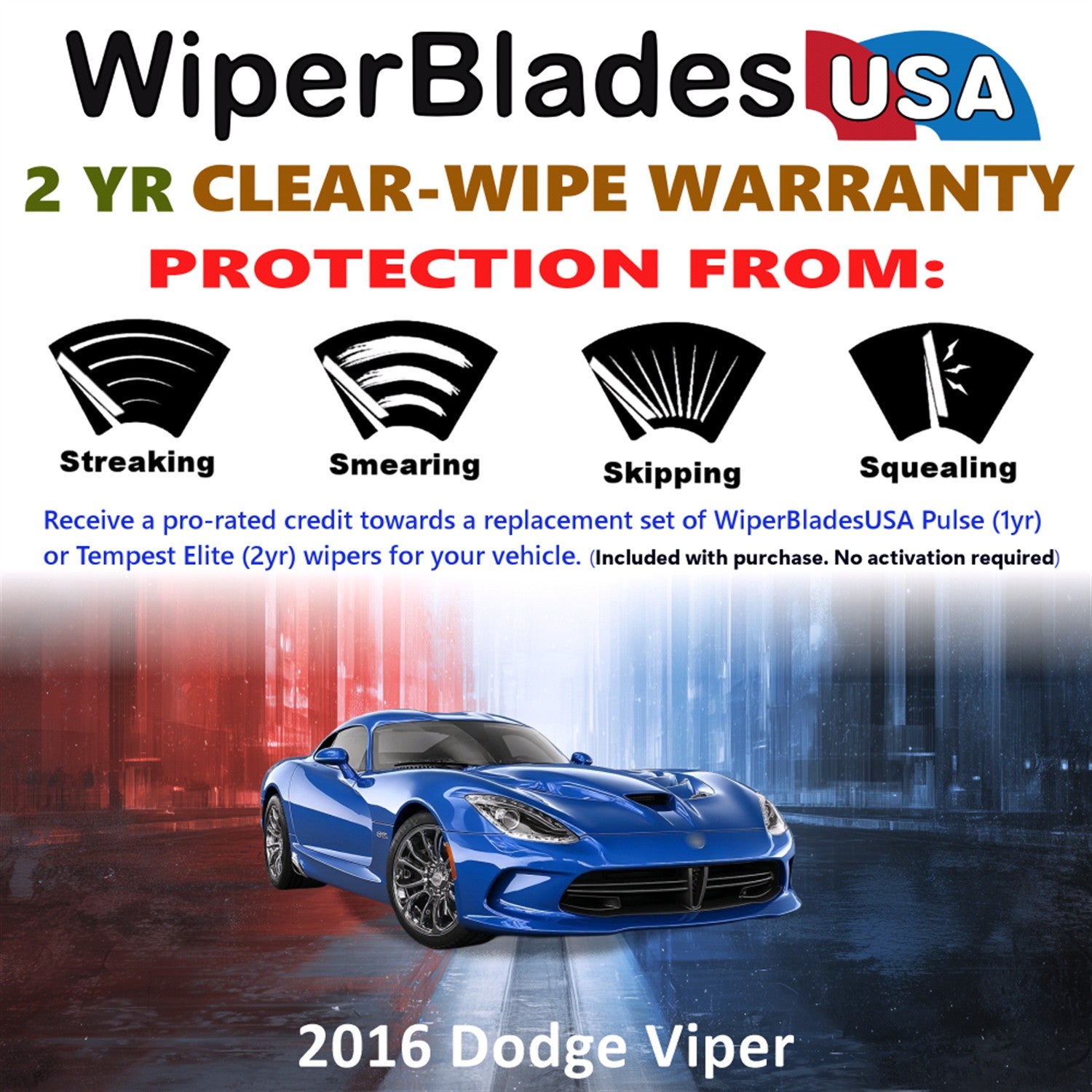 2016 Dodge Viper Front Wiper blades Set  Includes 2yr Wear Warranty & Free Delivery
