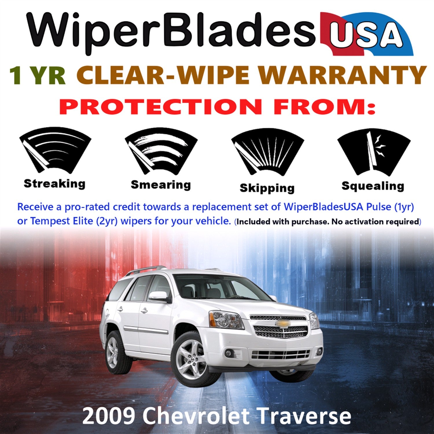 2009 Chevrolet Traverse Front Wiper blades Set Includes 1yr Wear Warranty & Free Delivery