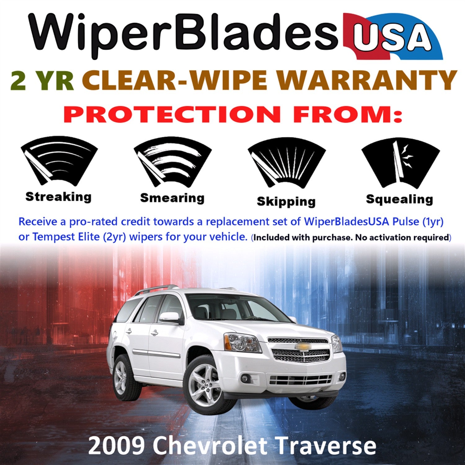2009 Chevrolet Traverse Front w/Rear Wiper blades Set  Includes 2yr Wear Warranty & Free Delivery