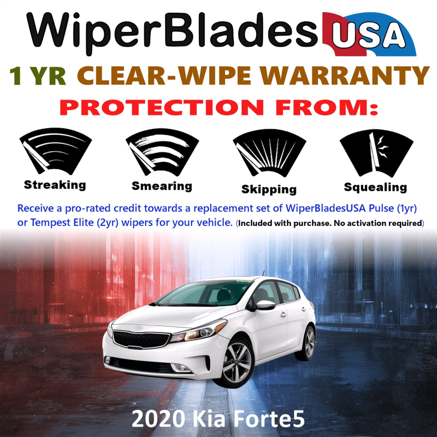 2020 Kia Forte5 Front w/Rear Wiper blades Set Includes 1yr Wear Warranty & Free Delivery
