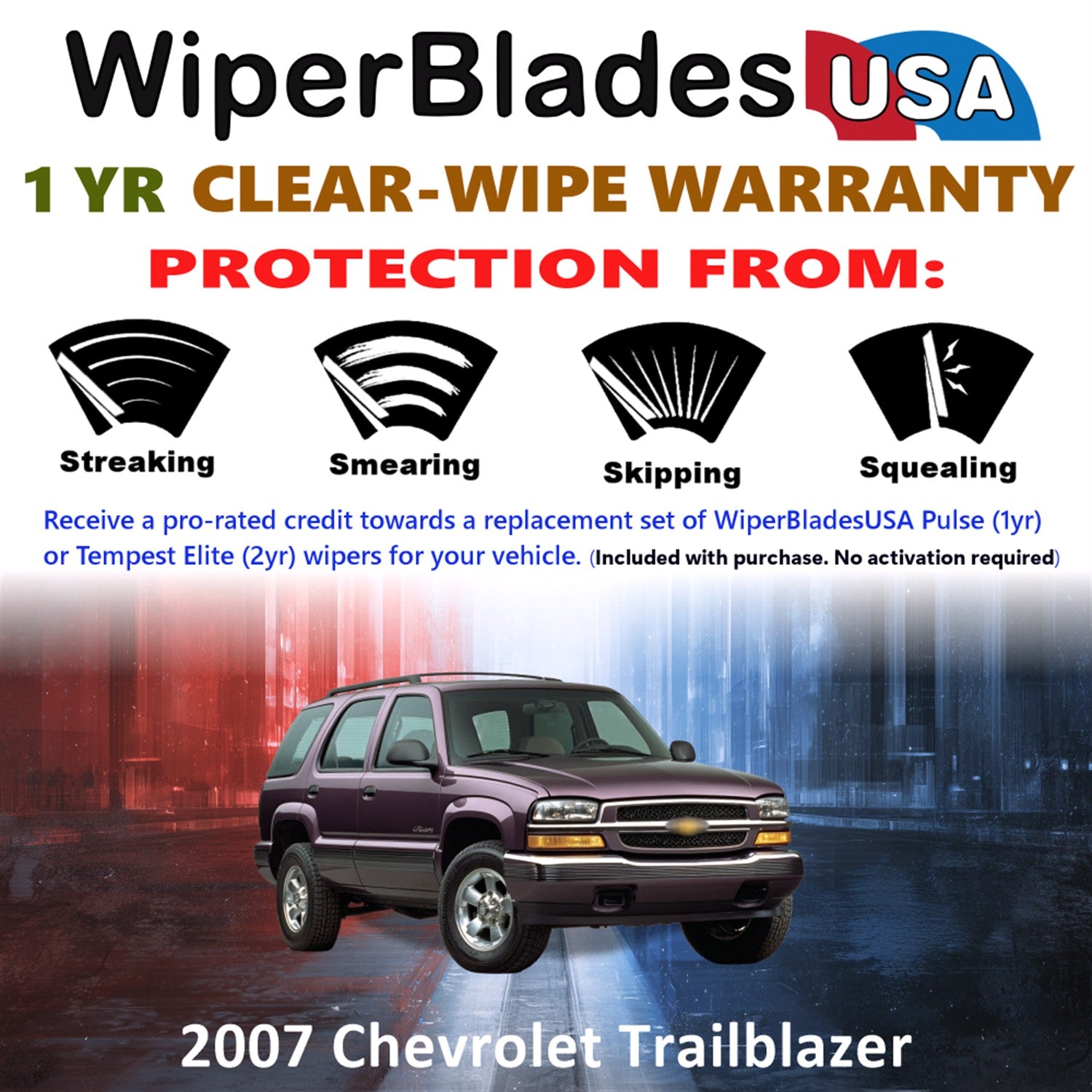 2007 Chevrolet Trailblazer Front w/Rear Wiper blades Set Includes 1yr Wear Warranty & Free Delivery