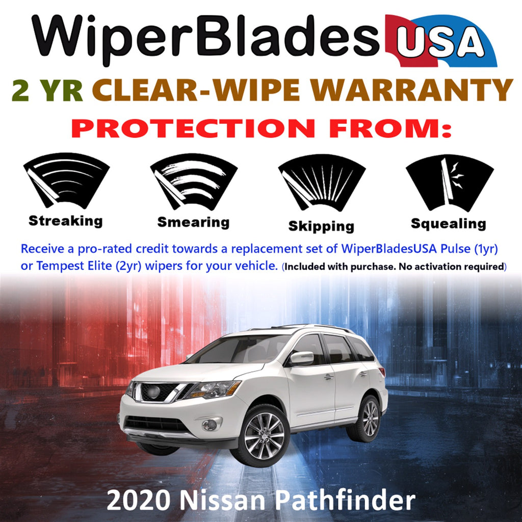 2020 Nissan Pathfinder Front w/Rear Wiper blades Set  Includes 2yr Wear Warranty & Free Delivery