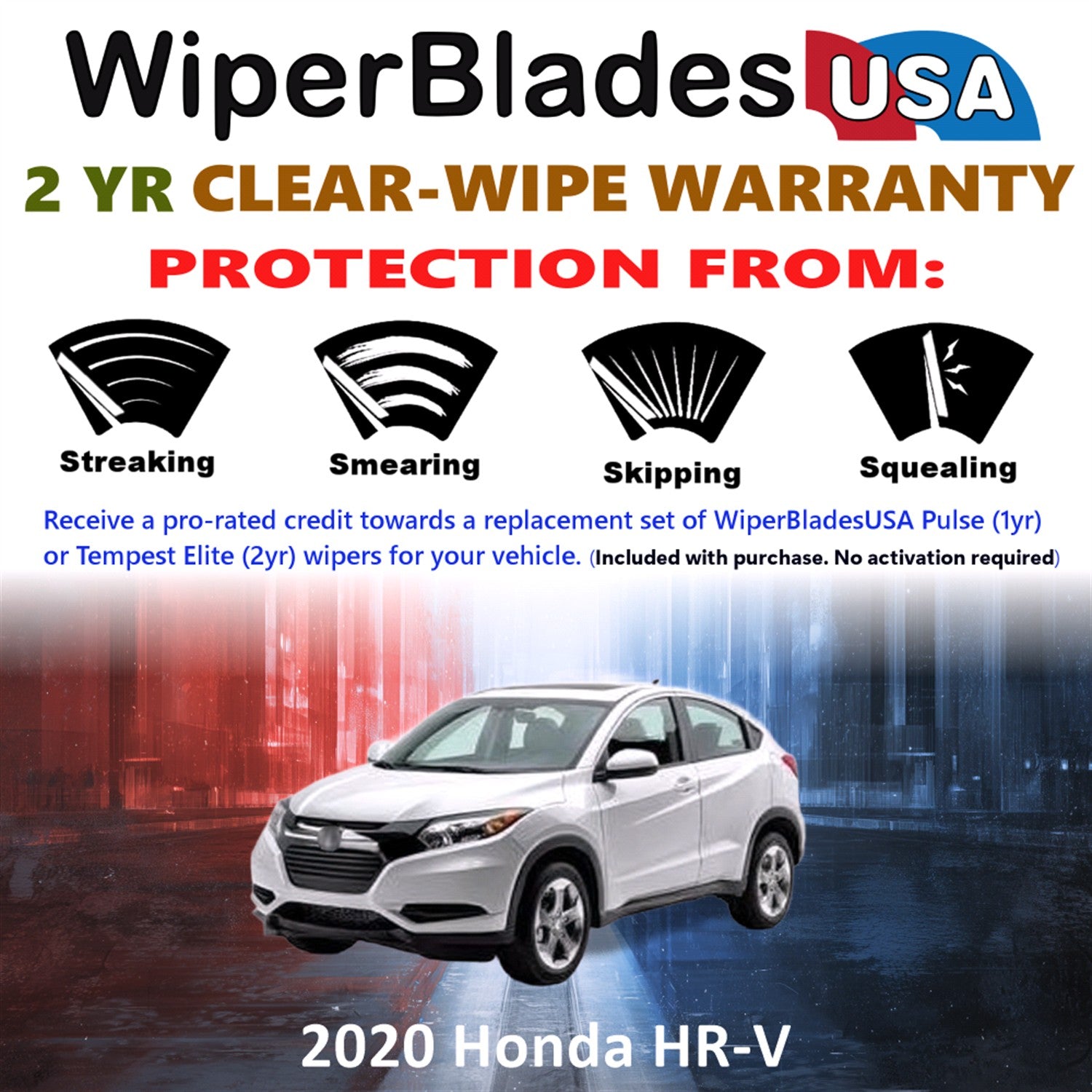 2020 Honda HR-V Front w/Rear Wiper blades Set  Includes 2yr Wear Warranty & Free Delivery