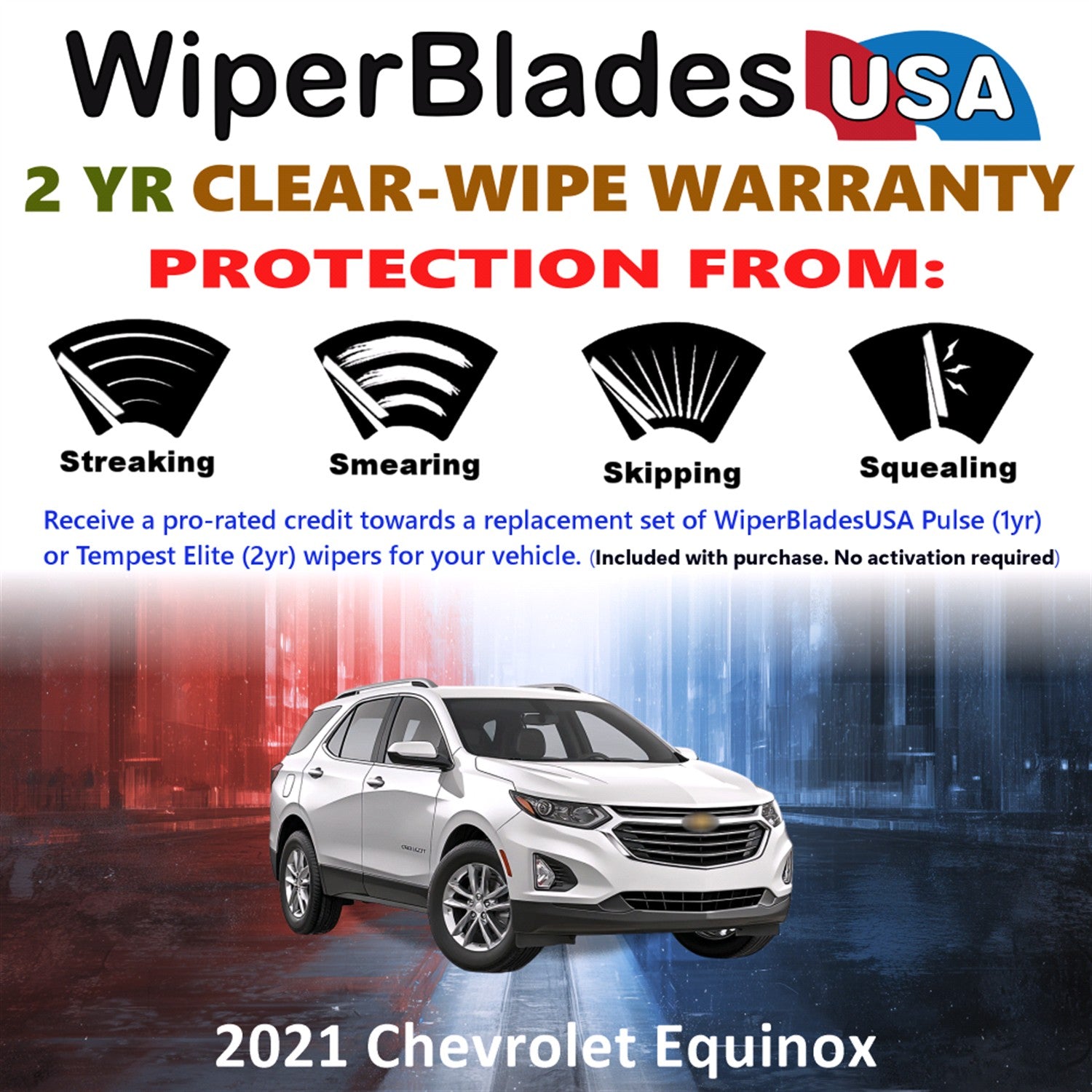 2021 Chevrolet Equinox Front w/Rear Wiper blades Set  Includes 2yr Wear Warranty & Free Delivery