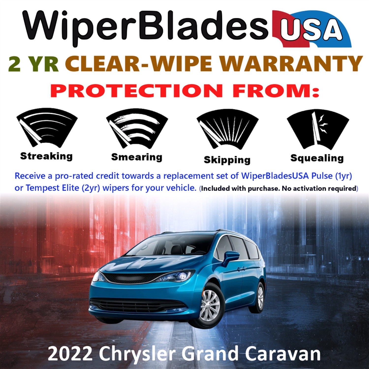 2022 Chrysler Grand Caravan Front w/Rear Wiper blades Set  Includes 2yr Wear Warranty & Free Delivery