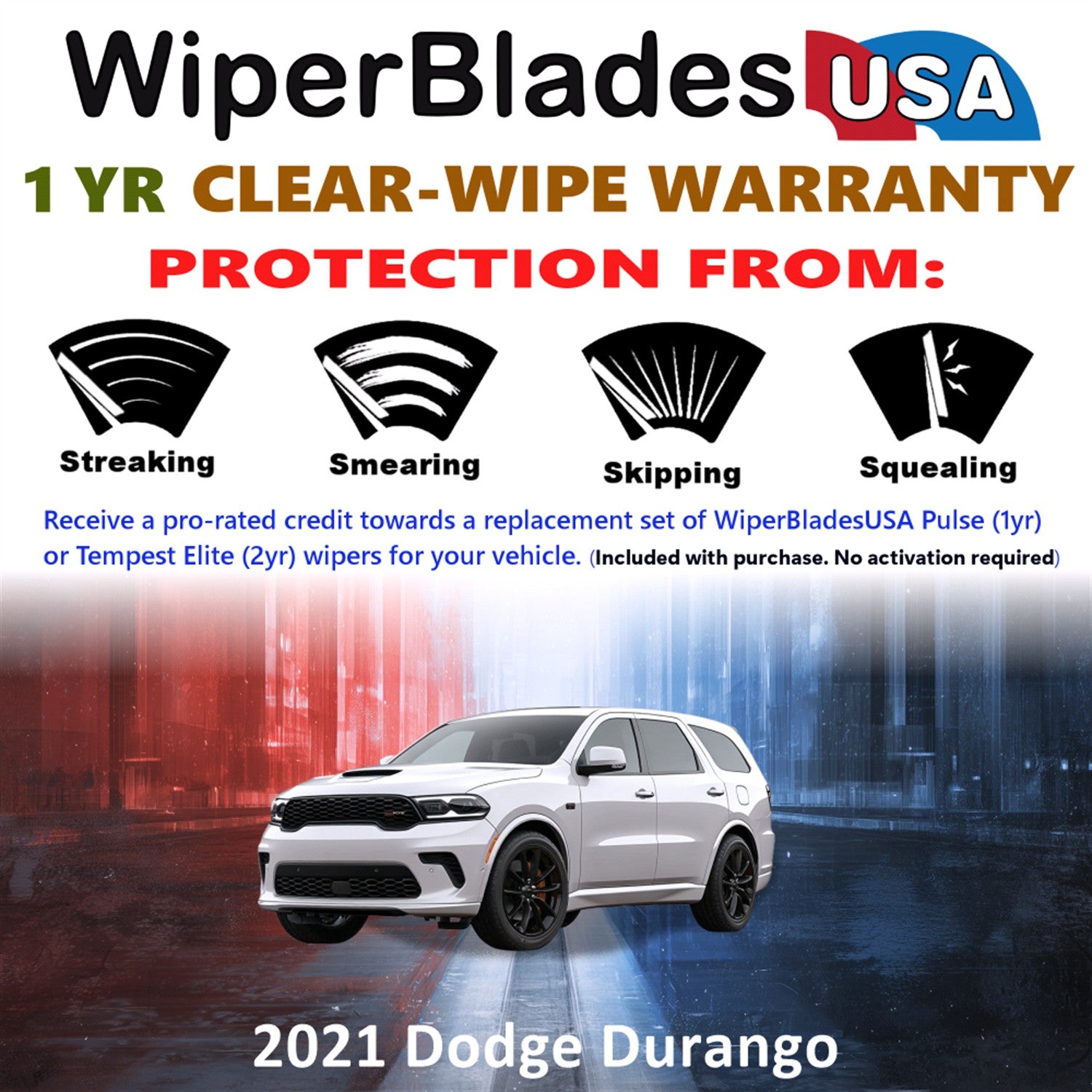 2021 Dodge Durango Front w/Rear Wiper blades Set Includes 1yr Wear Warranty & Free Delivery