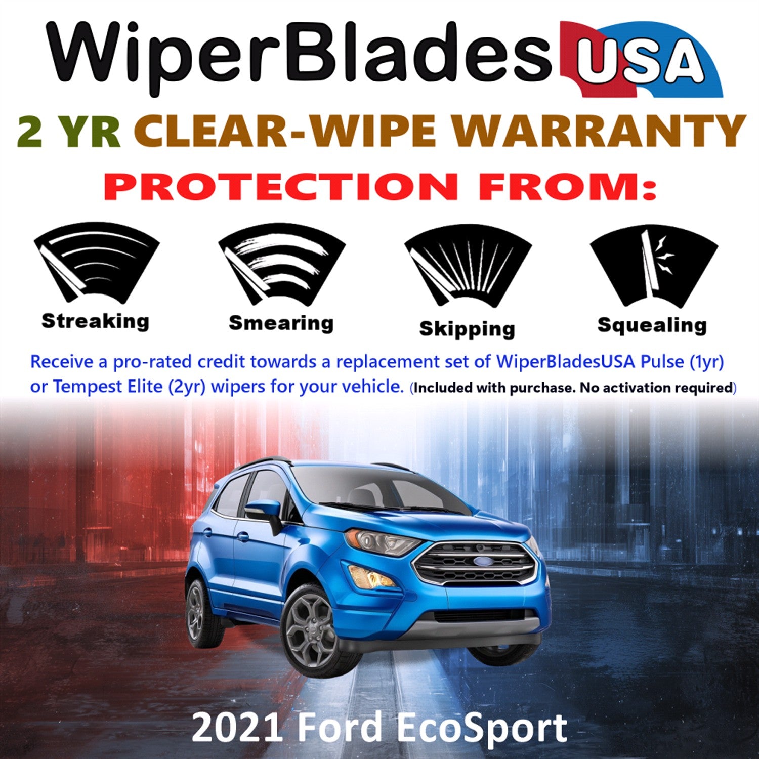 2021 Ford EcoSport Front w/Rear Wiper blades Set  Includes 2yr Wear Warranty & Free Delivery