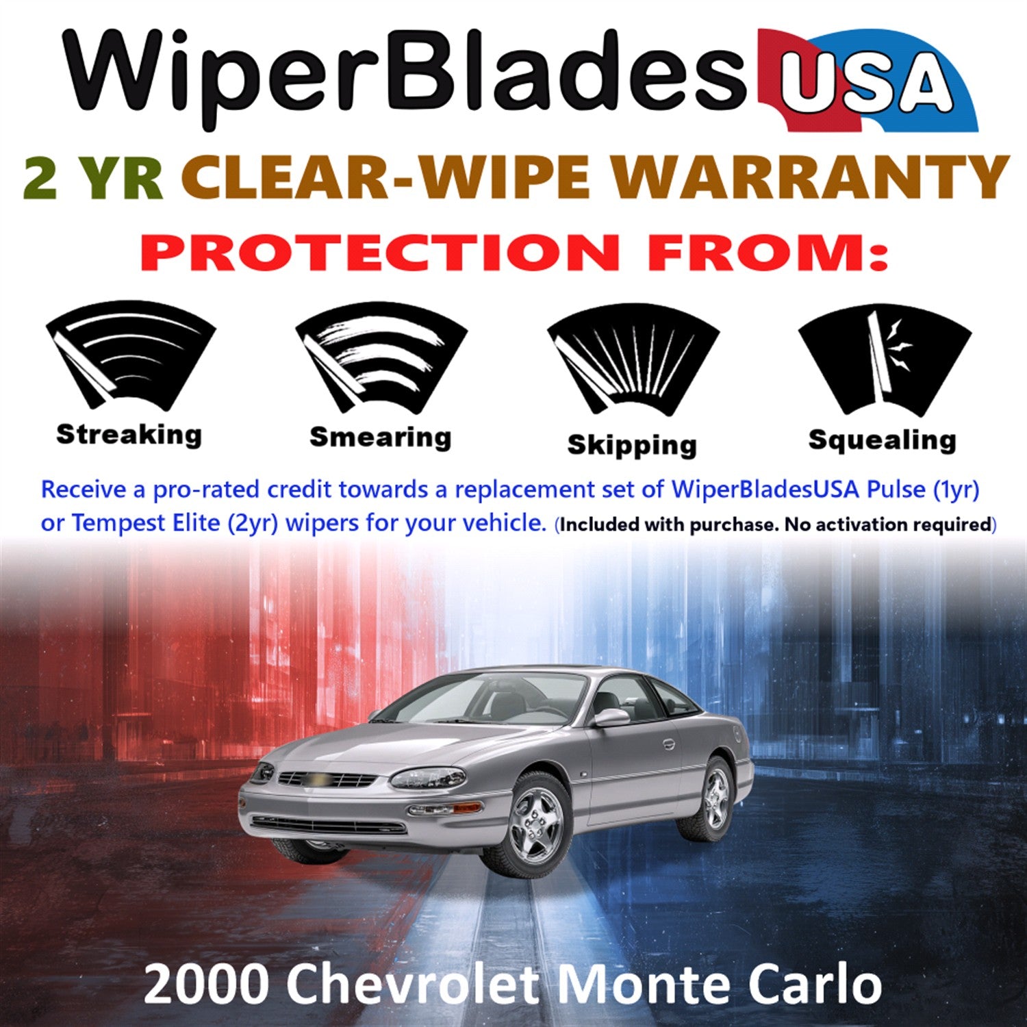 2000 Chevrolet Monte Carlo Front Wiper blades Set  Includes 2yr Wear Warranty & Free Delivery