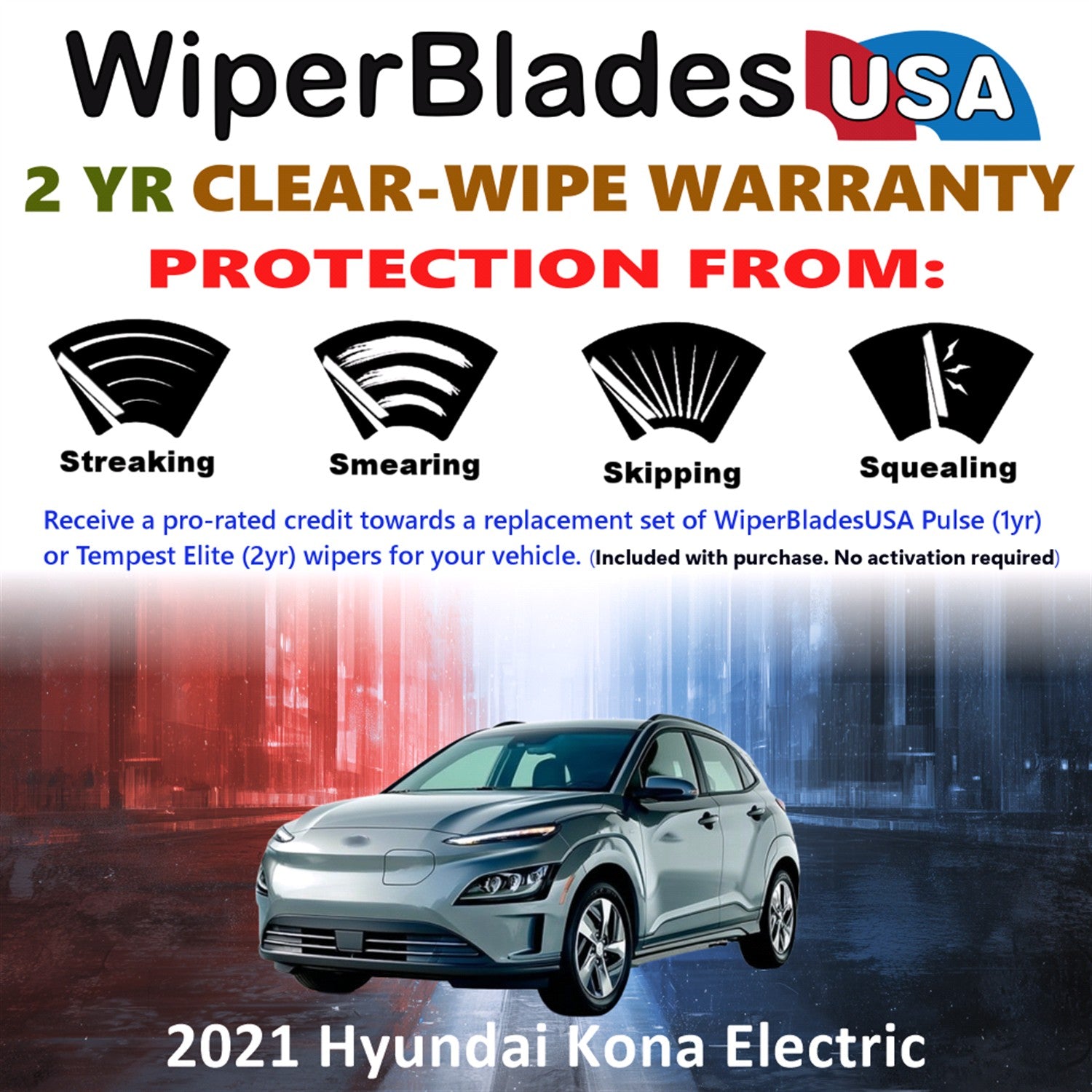2021 Hyundai Kona Electric Front w/Rear Wiper blades Set  Includes 2yr Wear Warranty & Free Delivery