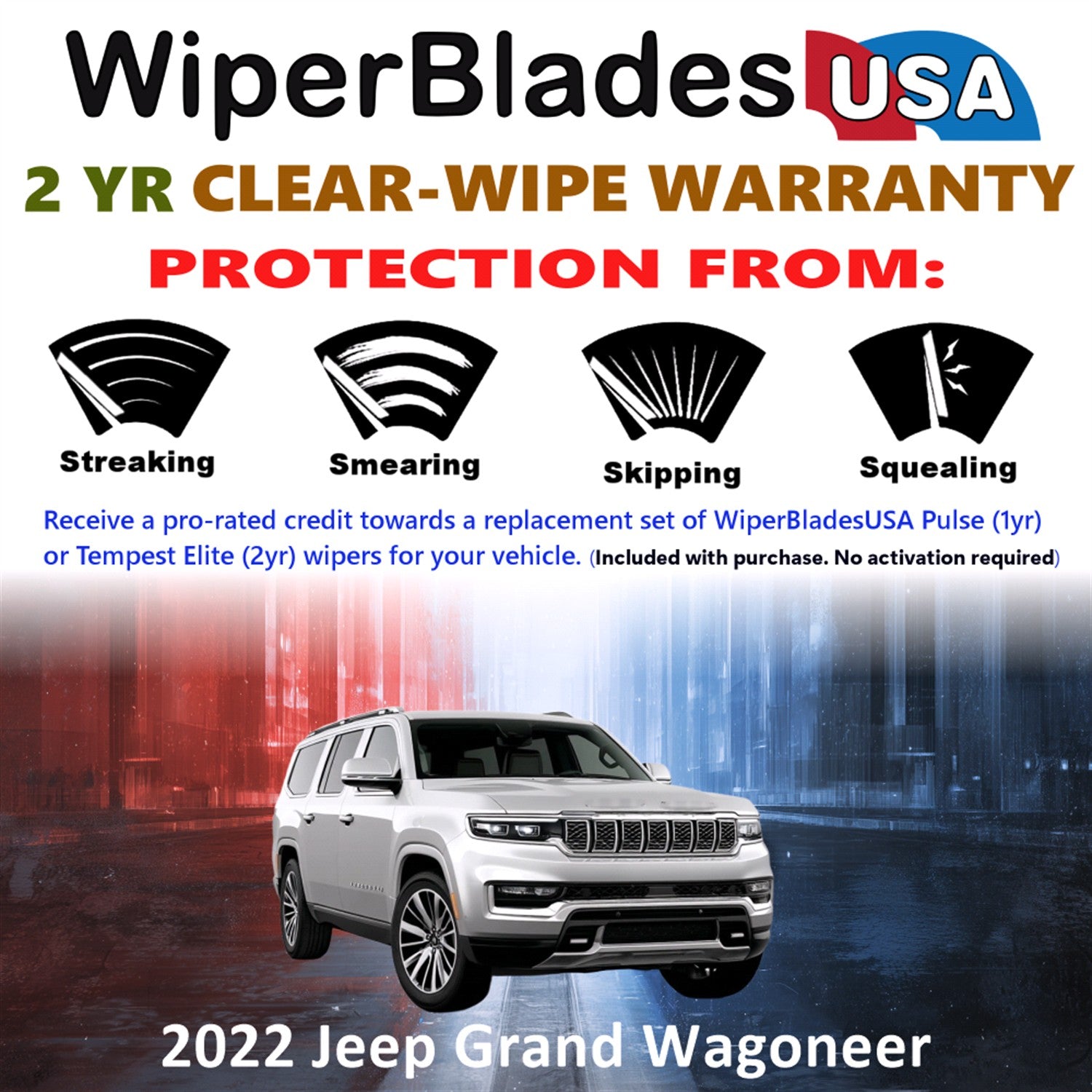 2022 Jeep Grand Wagoneer Front w/Rear Wiper blades Set  Includes 2yr Wear Warranty & Free Delivery