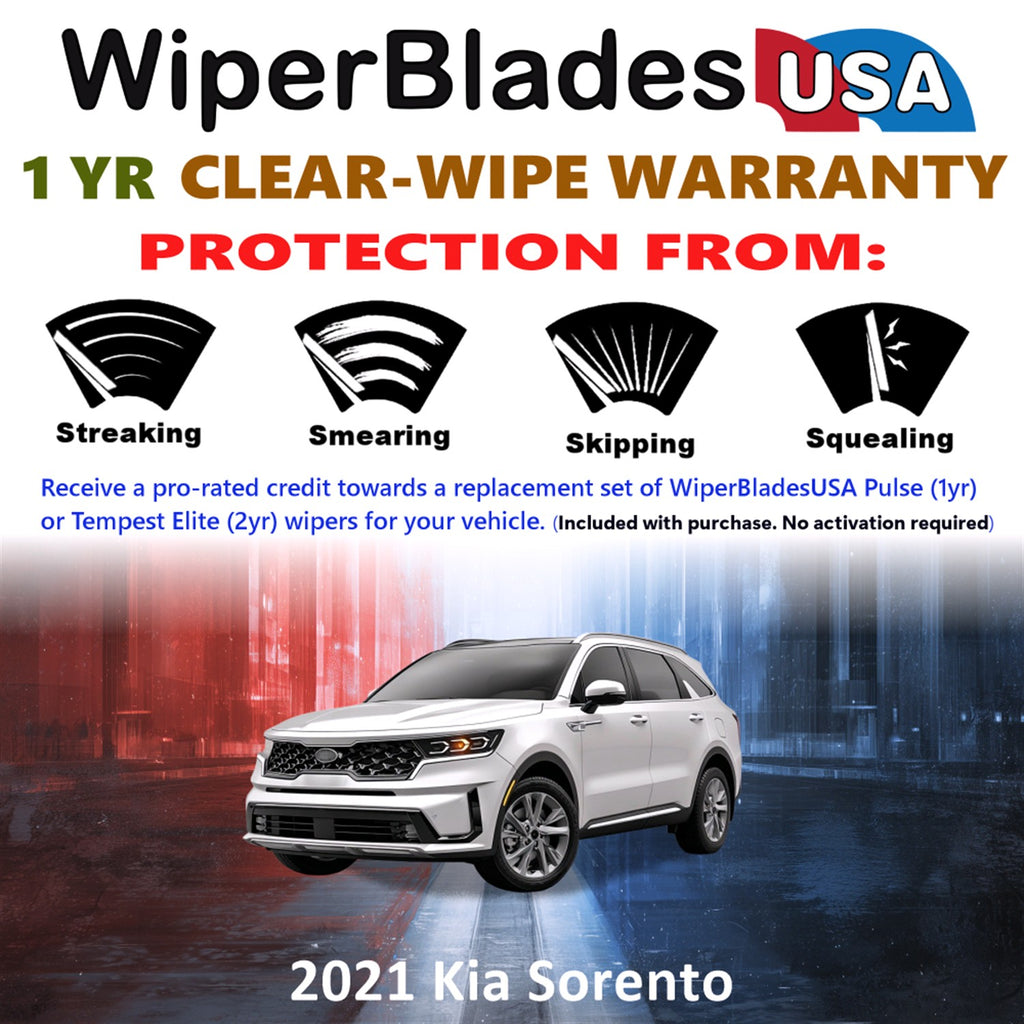 2021 Kia Sorento Front w/Rear Wiper blades Set Includes 1yr Wear Warranty & Free Delivery