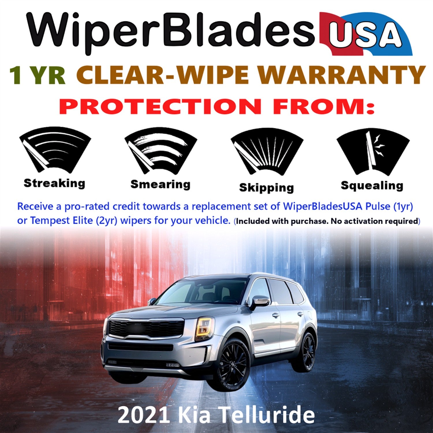 2021 Kia Telluride Front w/Rear Wiper blades Set Includes 1yr Wear Warranty & Free Delivery