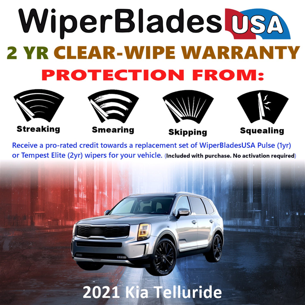 2021 Kia Telluride Front w/Rear Wiper blades Set  Includes 2yr Wear Warranty & Free Delivery