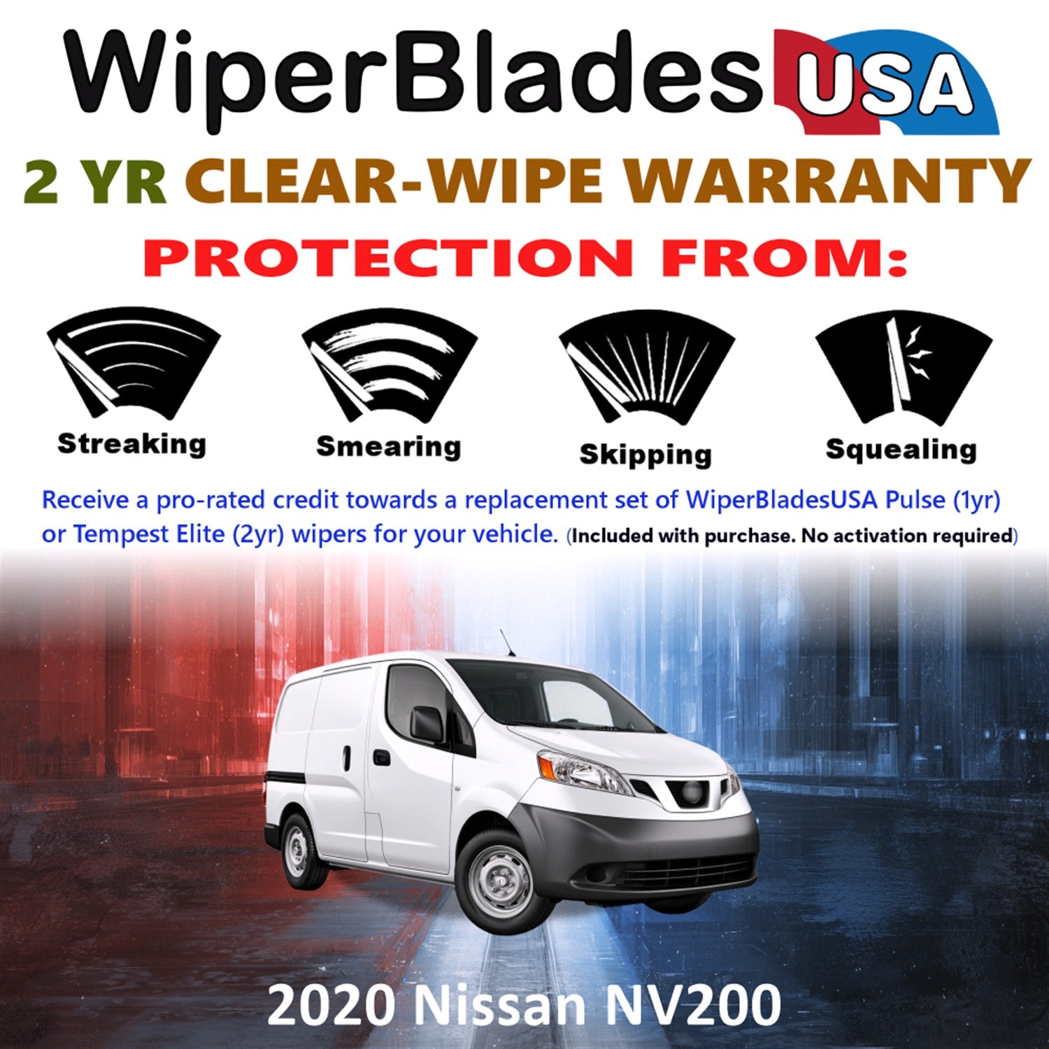 2020 Nissan NV200 Front w/Rear Wiper blades Set  Includes 2yr Wear Warranty & Free Delivery