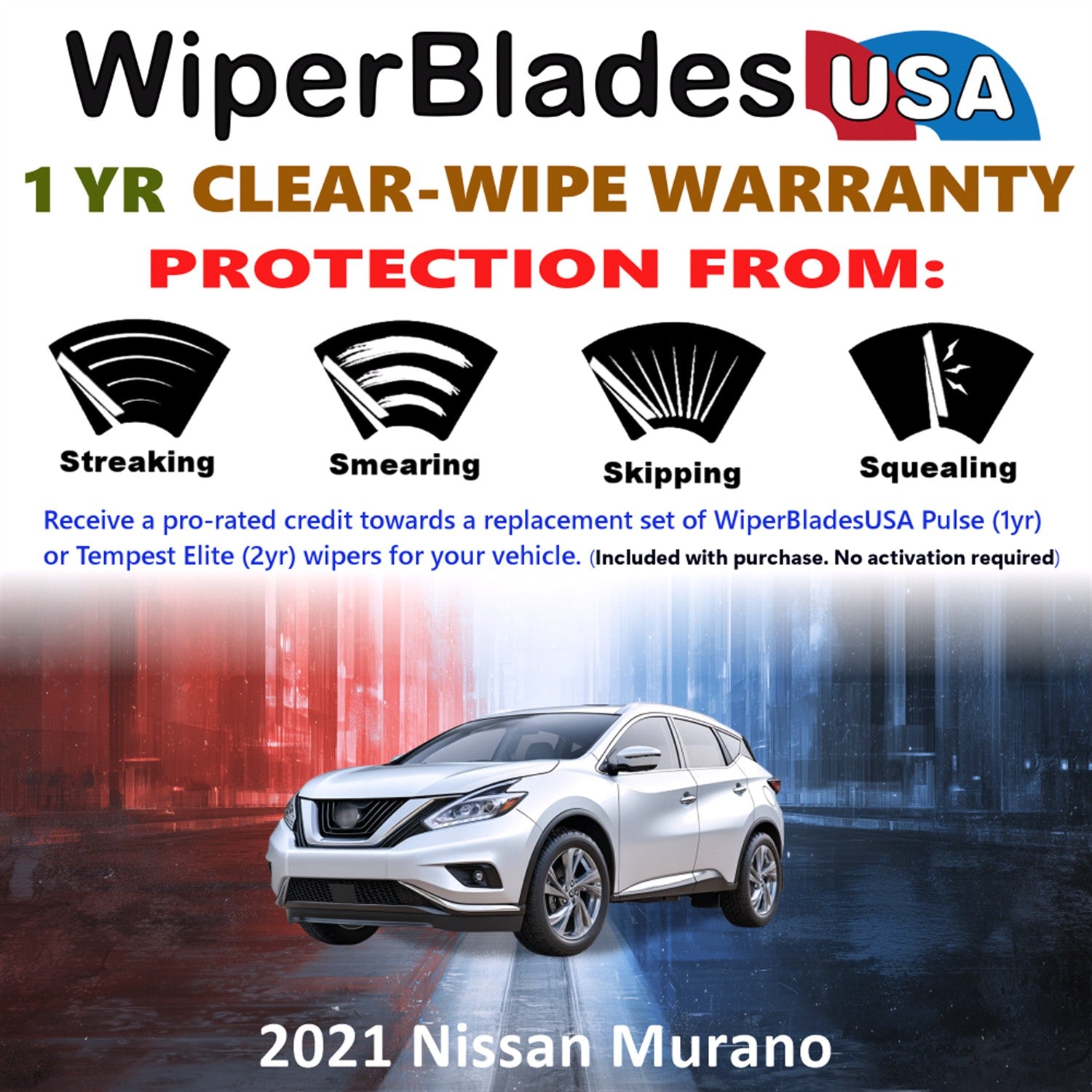 2021 Nissan Murano Front w/Rear Wiper blades Set Includes 1yr Wear Warranty & Free Delivery