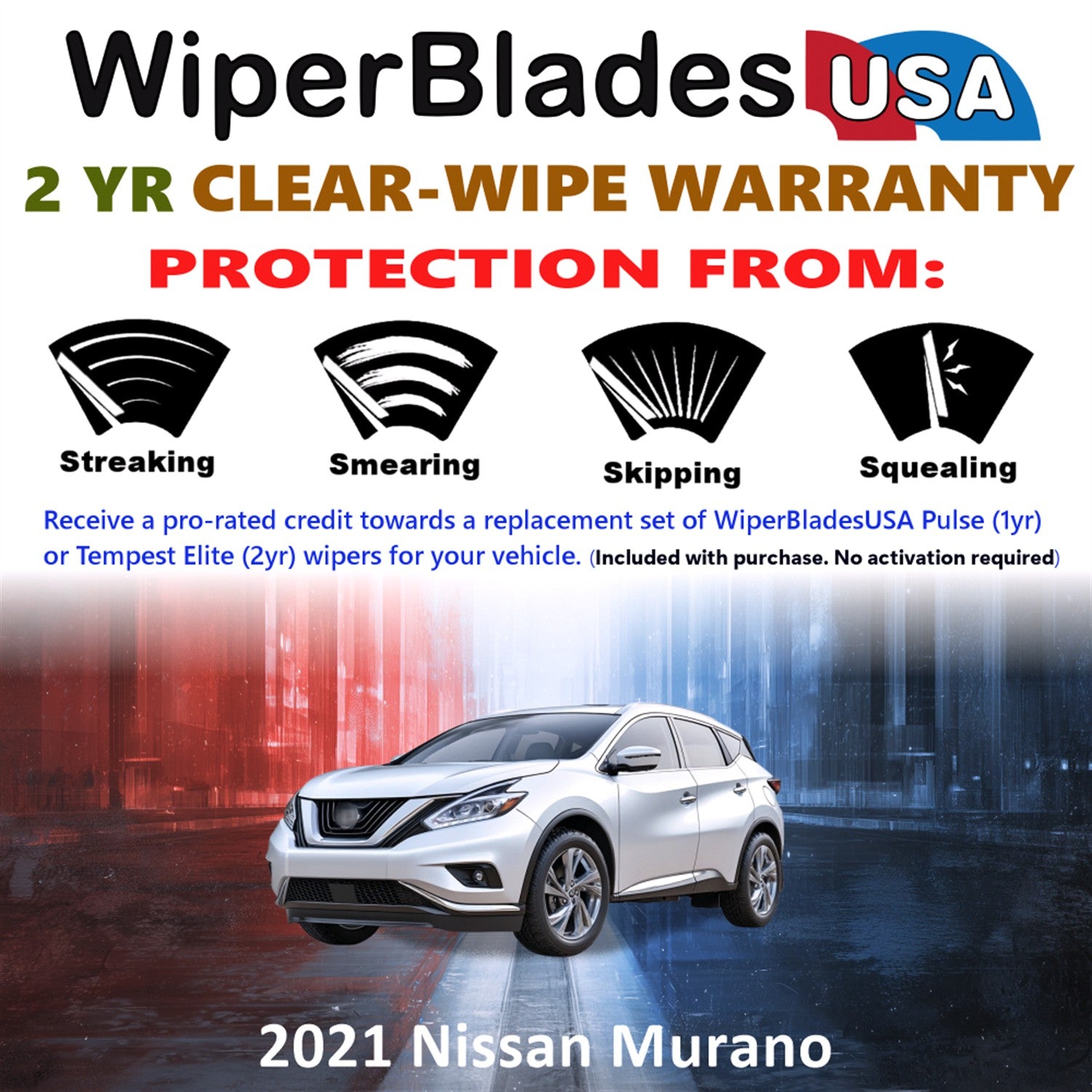 2021 Nissan Murano Front w/Rear Wiper blades Set  Includes 2yr Wear Warranty & Free Delivery