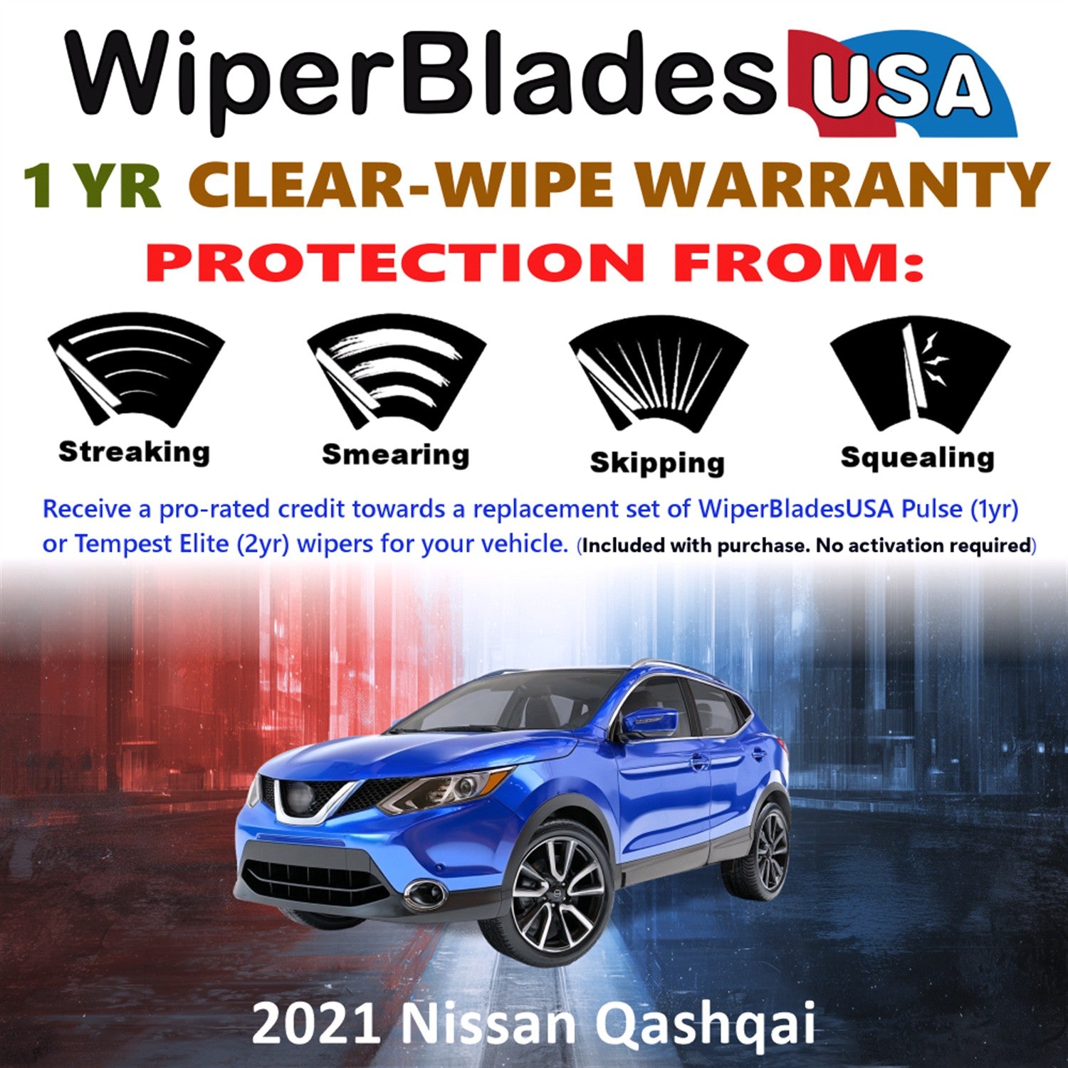 2021 Nissan Qashqai Front w/Rear Wiper blades Set Includes 1yr Wear Warranty & Free Delivery