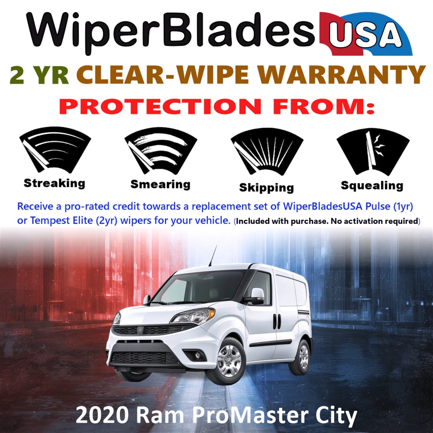2020 Ram ProMaster City Front w/Rear Wiper blades Set  Includes 2yr Wear Warranty & Free Delivery