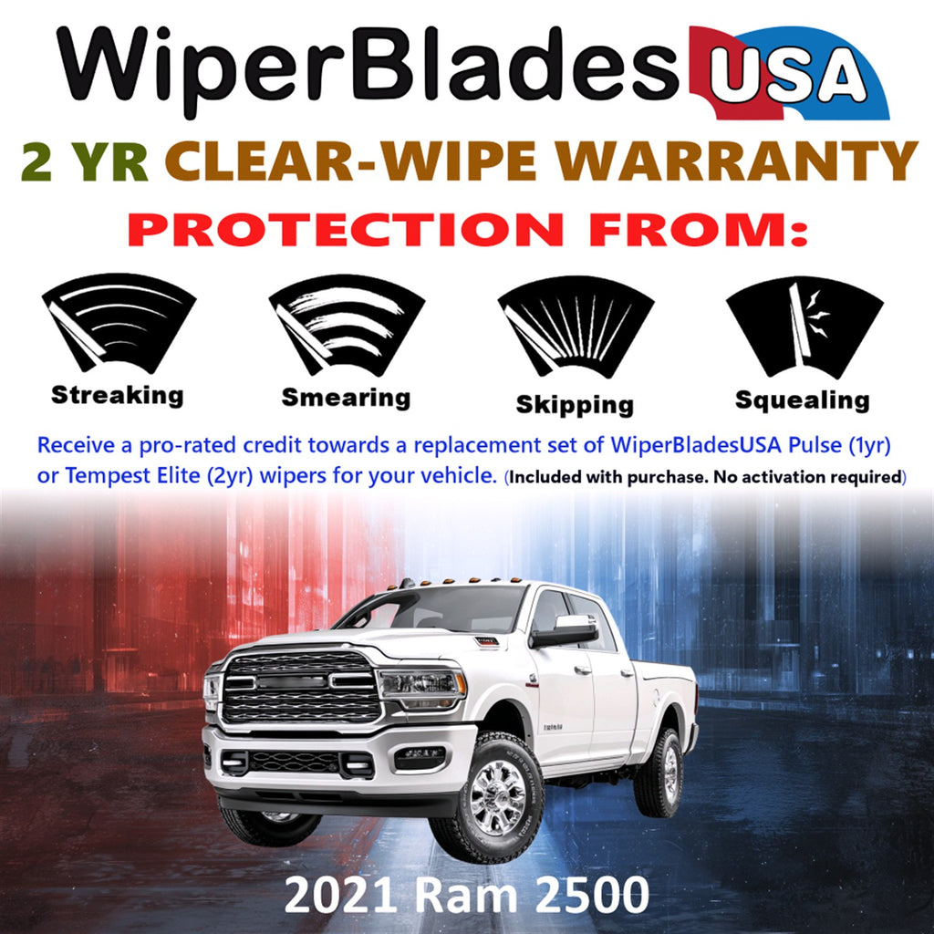 2021 Ram 2500 Front Wiper blades Set  Includes 2yr Wear Warranty & Free Delivery