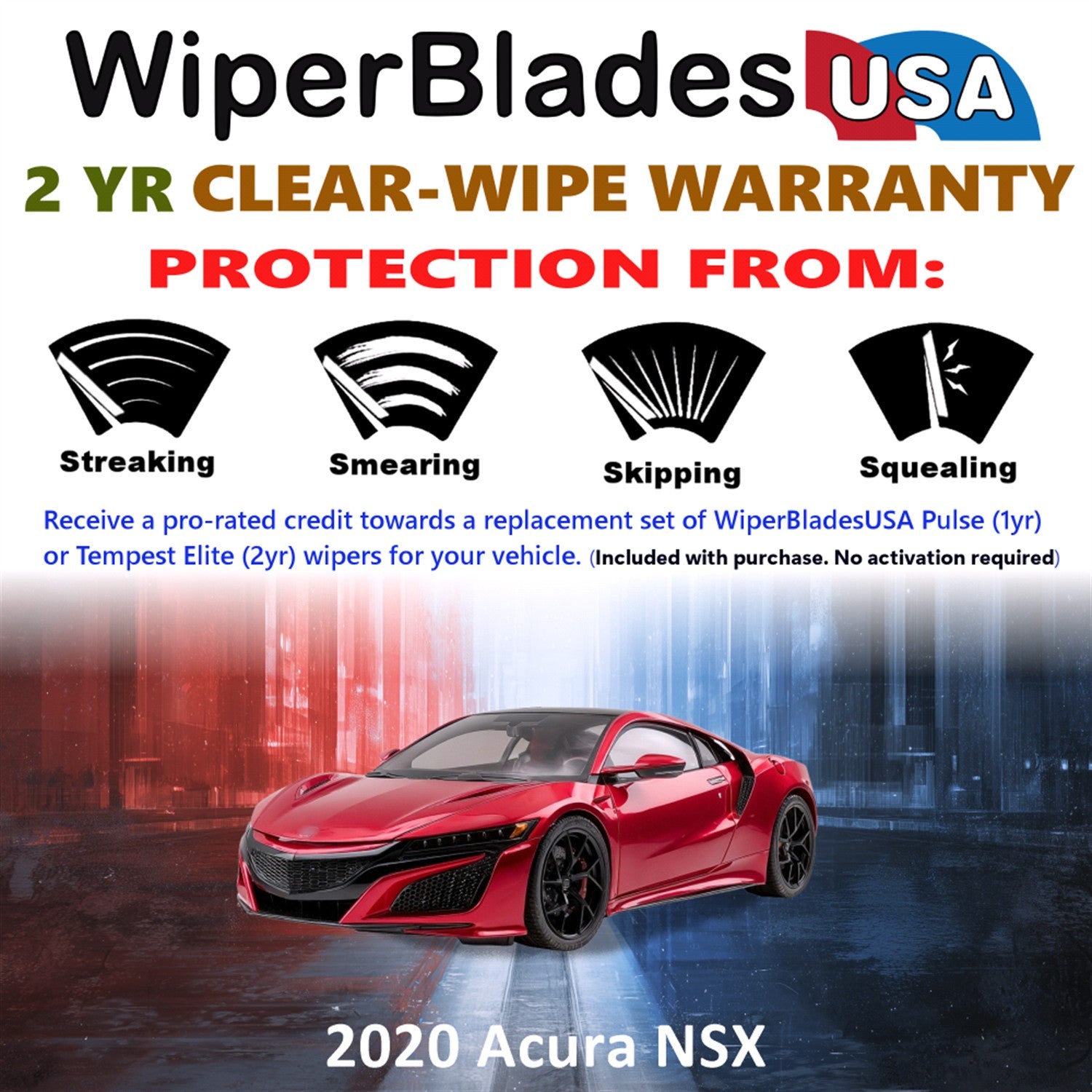 2020 Acura NSX Front Wiper blades Set  Includes 2yr Wear Warranty & Free Delivery