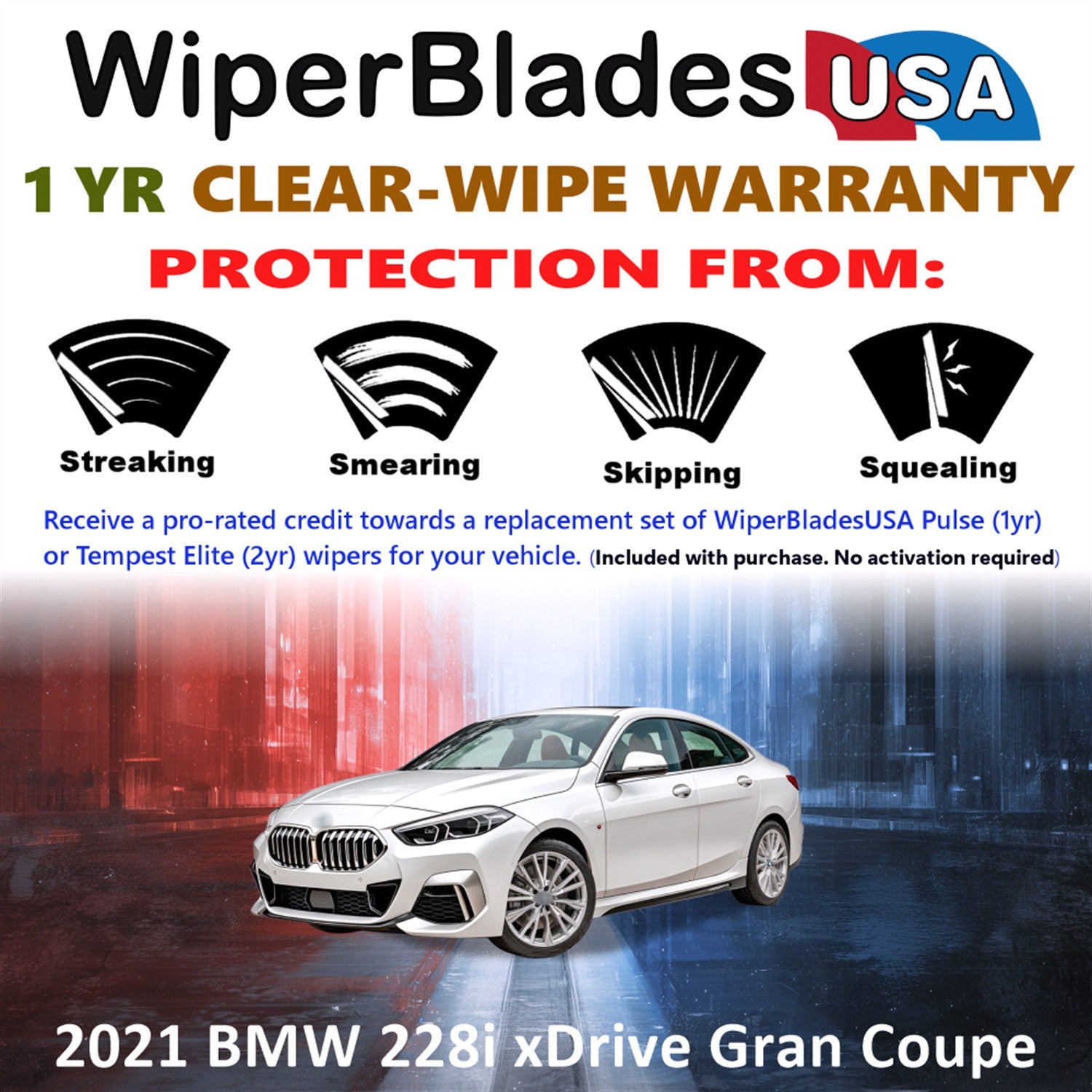 2021 BMW 228i xDrive Gran Coupe Front Wiper blades Set Includes 1yr Wear Warranty & Free Delivery