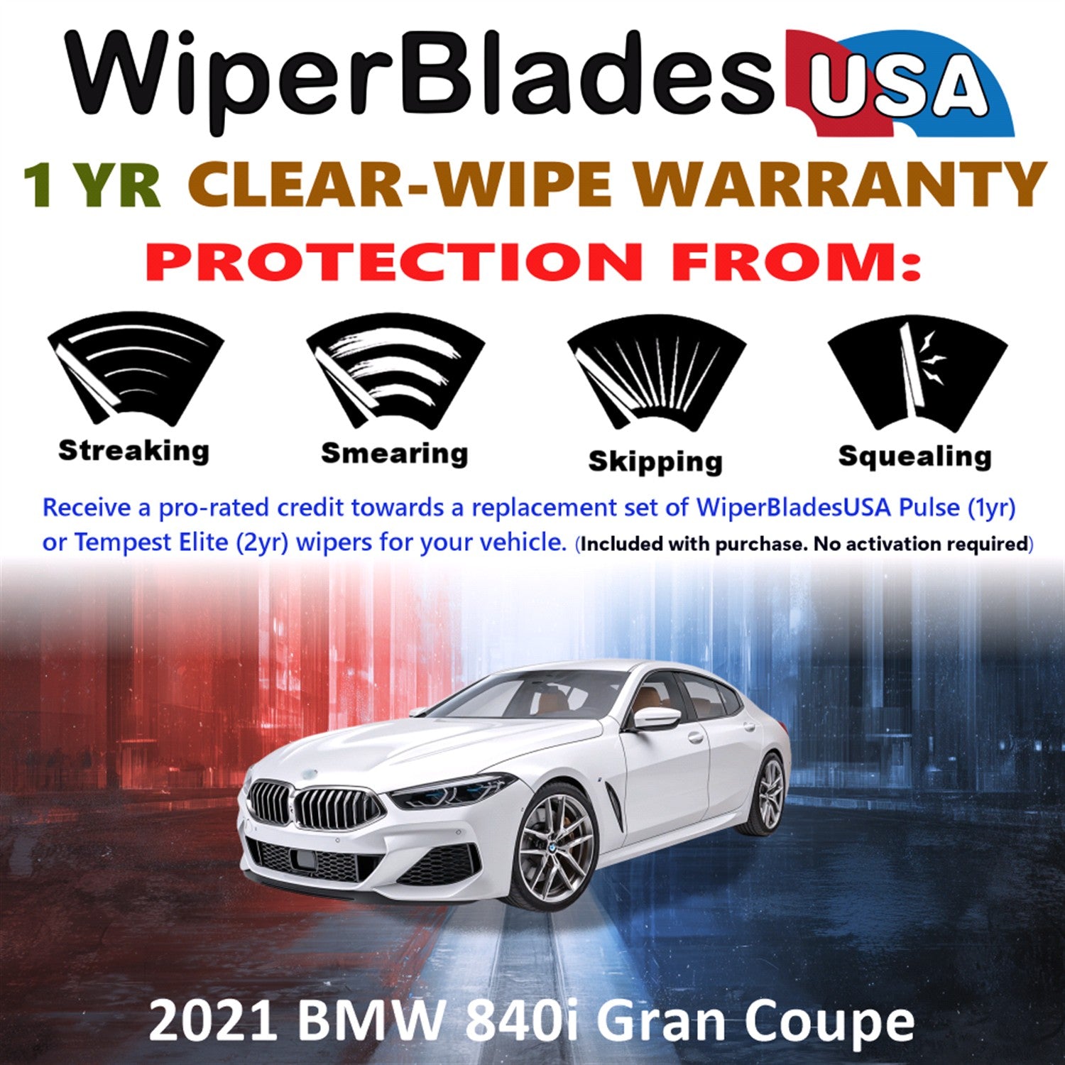 2021 BMW 840i Gran Coupe Front Wiper blades Set Includes 1yr Wear Warranty & Free Delivery