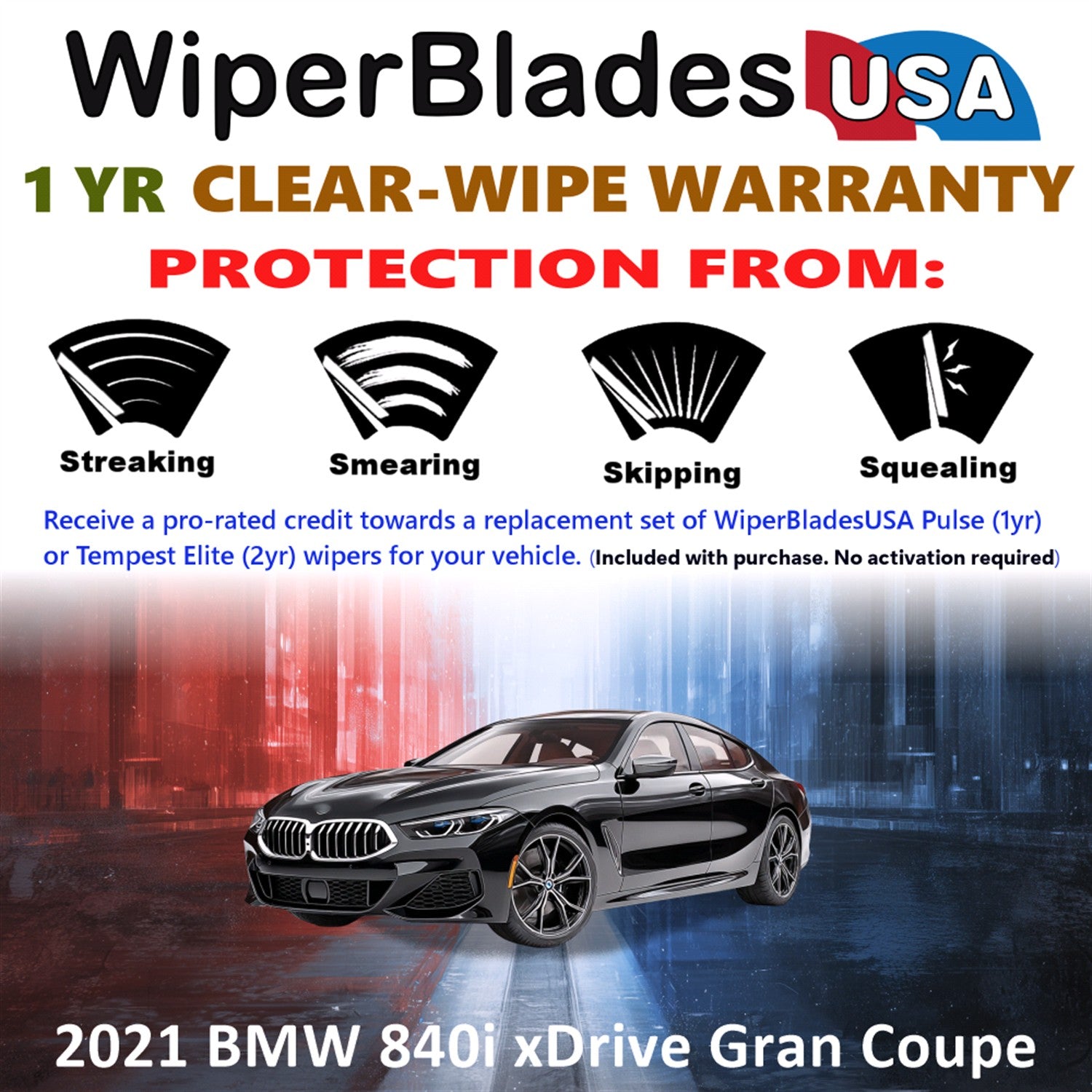 2021 BMW 840i xDrive Gran Coupe Front Wiper blades Set Includes 1yr Wear Warranty & Free Delivery