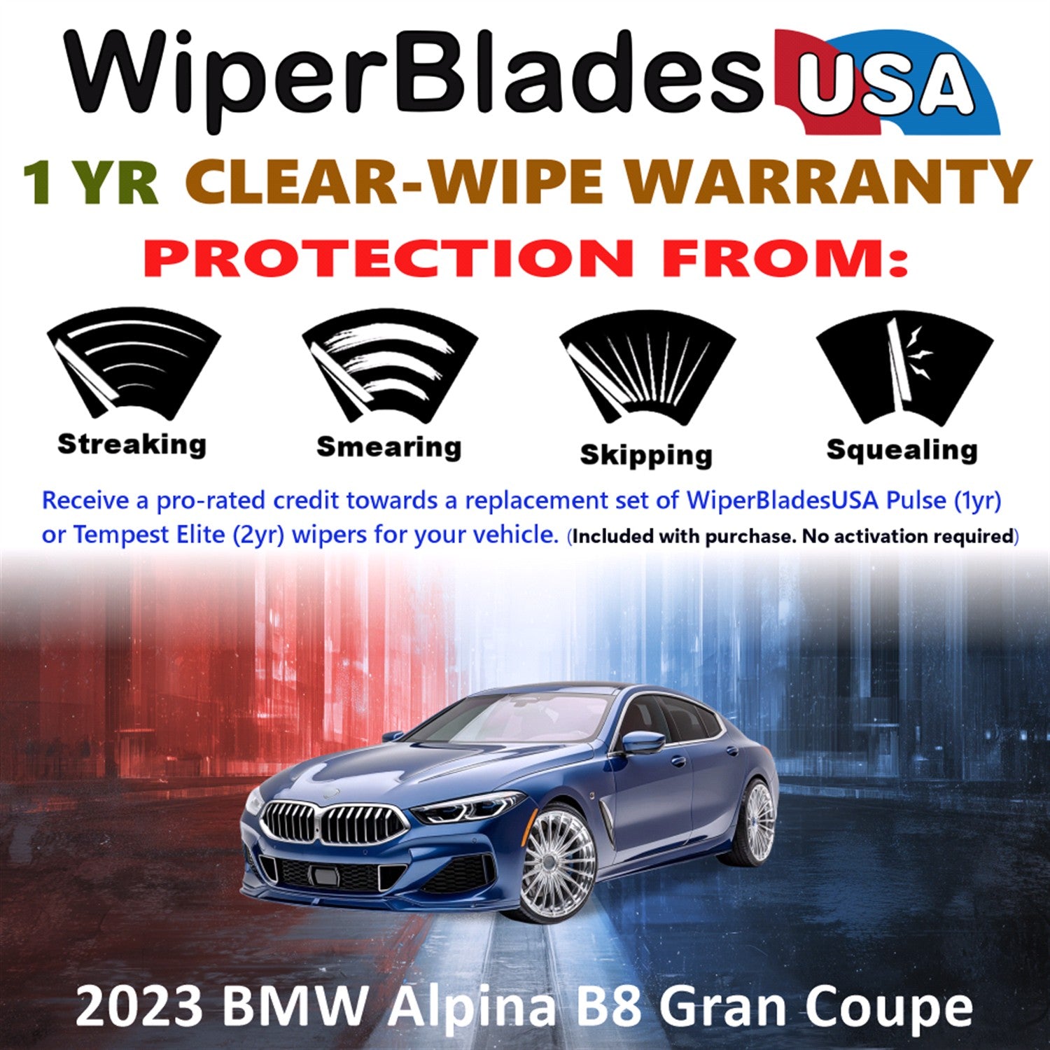 2023 BMW Alpina B8 Gran Coupe Front Wiper blades Set Includes 1yr Wear Warranty & Free Delivery
