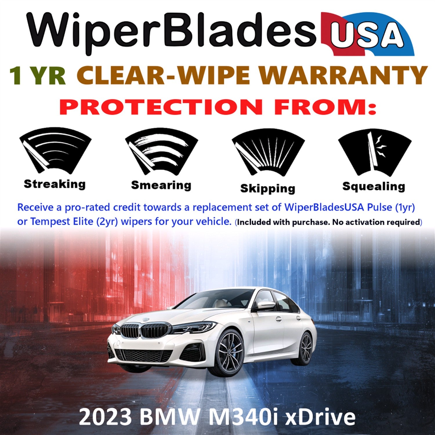 2023 BMW M340i xDrive Front Wiper blades Set Includes 1yr Wear Warranty & Free Delivery