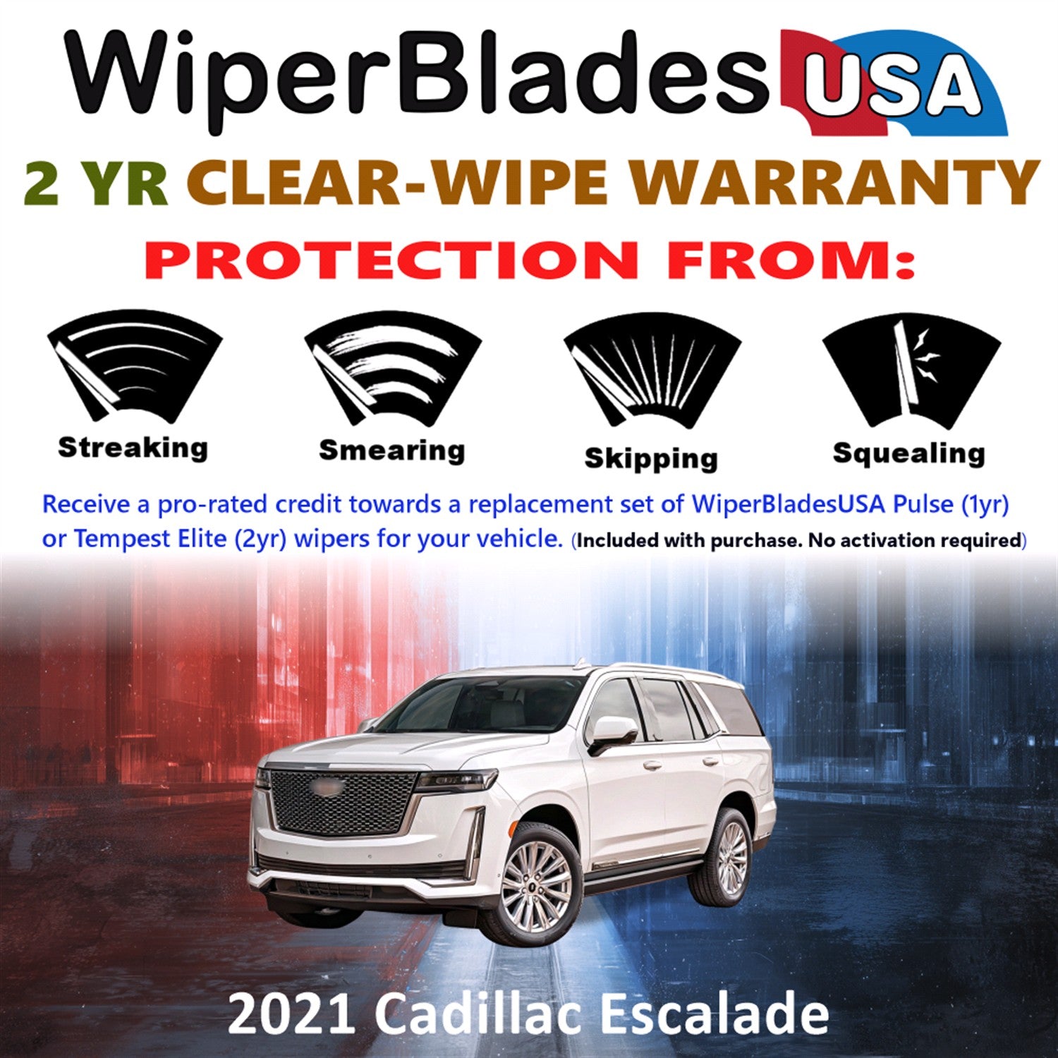 2021 Cadillac Escalade Front w/Rear Wiper blades Set  Includes 2yr Wear Warranty & Free Delivery