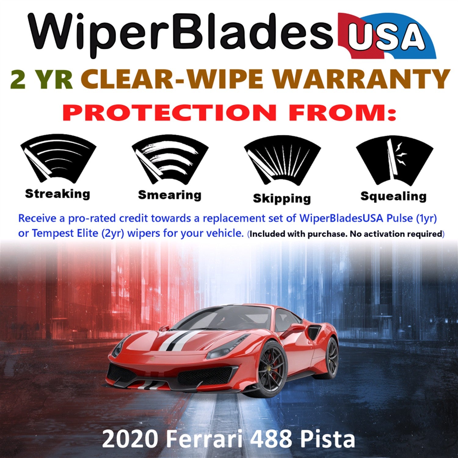 2020 Ferrari 488 Pista Front Wiper blades Set  Includes 2yr Wear Warranty & Free Delivery