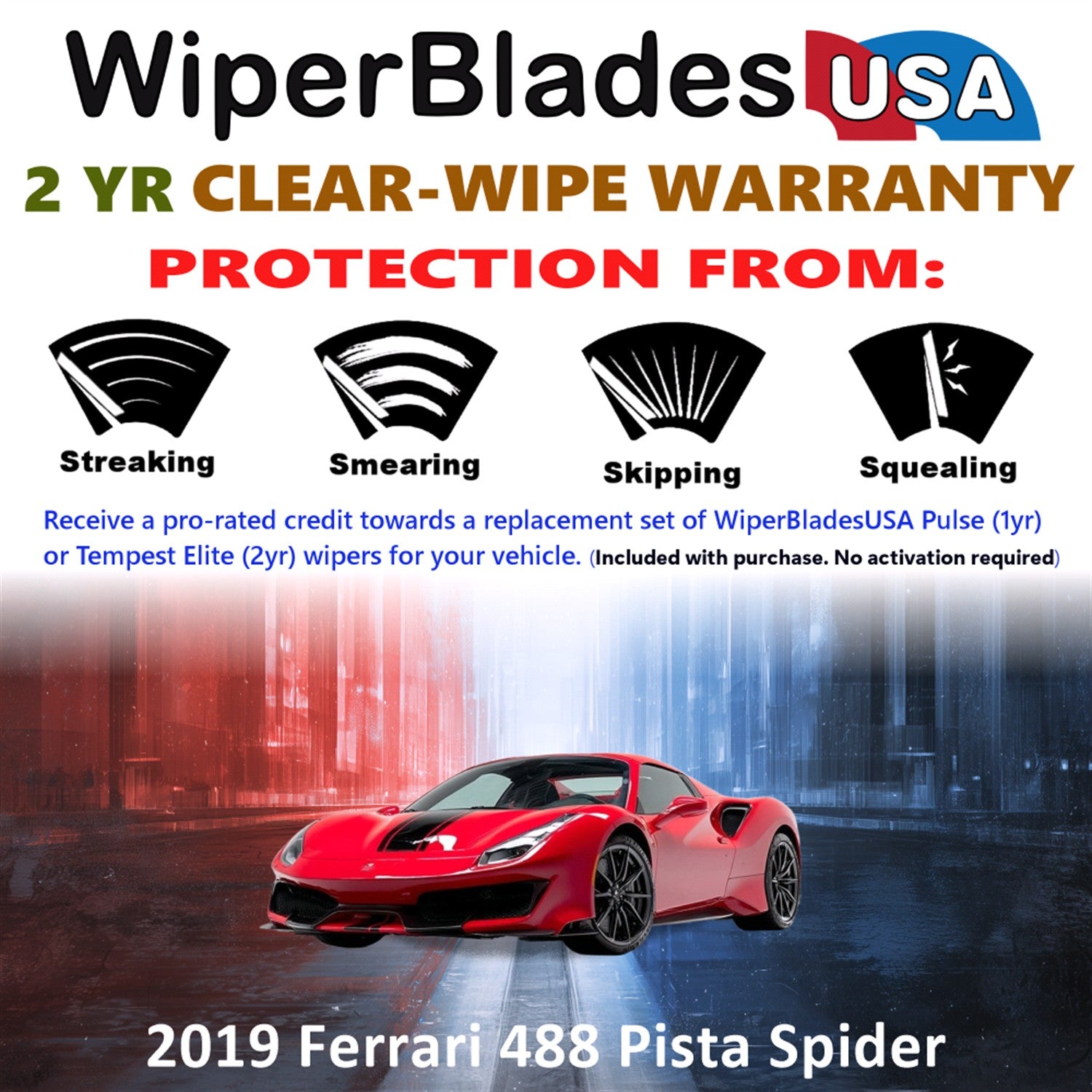 2019 Ferrari 488 Pista Spider Front Wiper blades Set  Includes 2yr Wear Warranty & Free Delivery