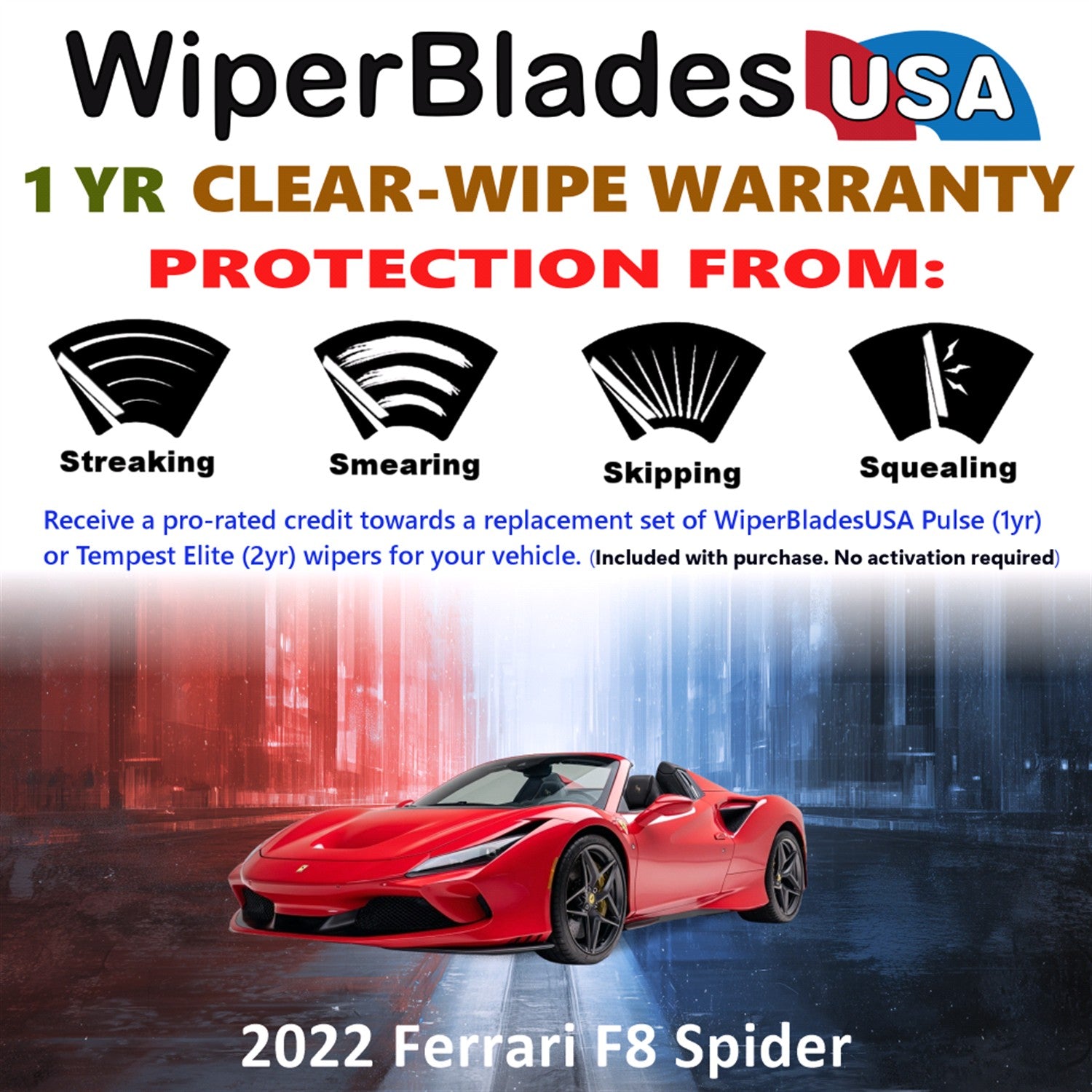 2022 Ferrari F8 Spider Front Wiper blades Set Includes 1yr Wear Warranty & Free Delivery