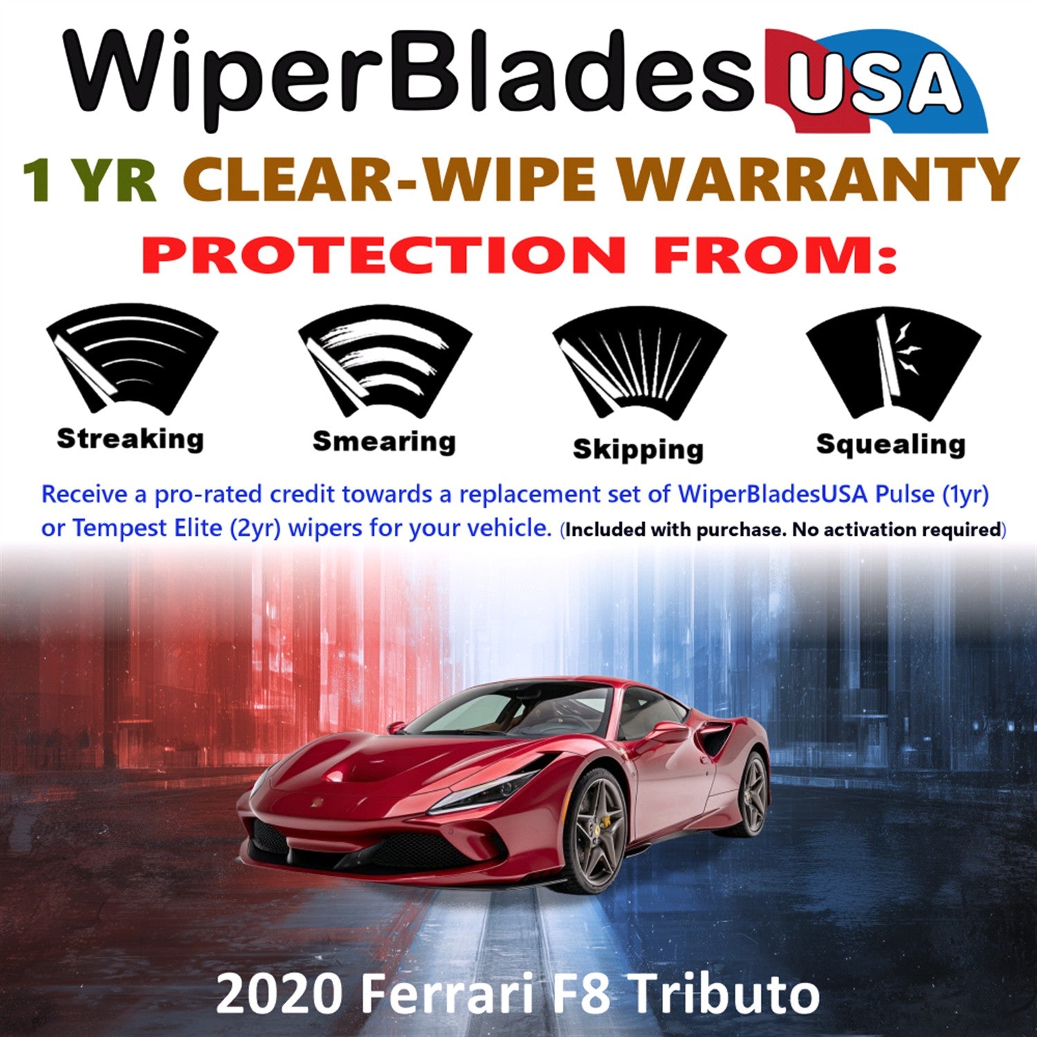 2020 Ferrari F8 Tributo Front Wiper blades Set Includes 1yr Wear Warranty & Free Delivery