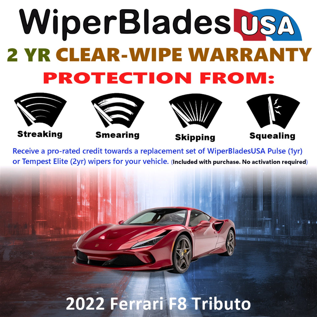 2022 Ferrari F8 Tributo Front Wiper blades Set  Includes 2yr Wear Warranty & Free Delivery