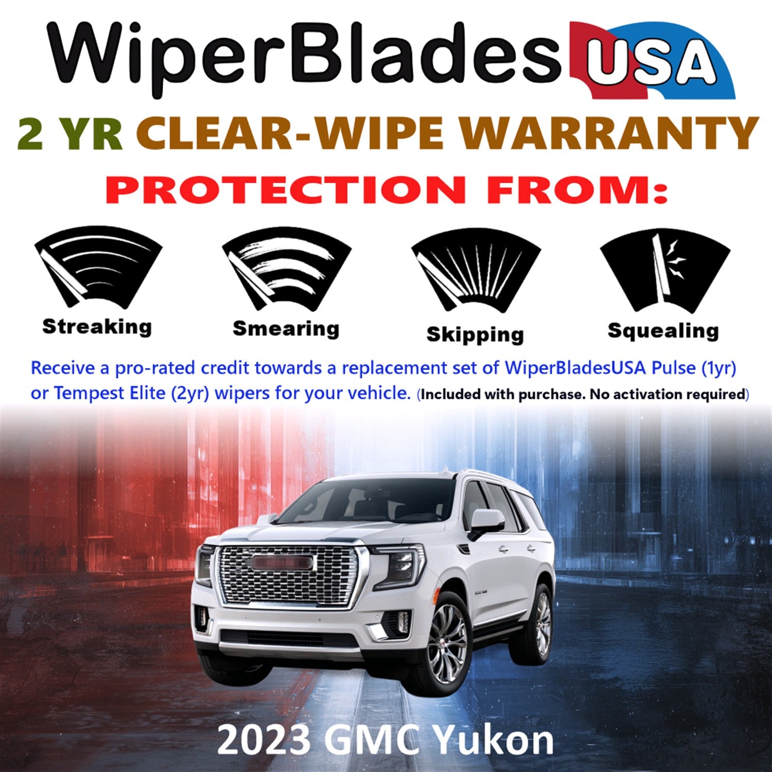 2023 GMC Yukon Front w/Rear Wiper blades Set  Includes 2yr Wear Warranty & Free Delivery