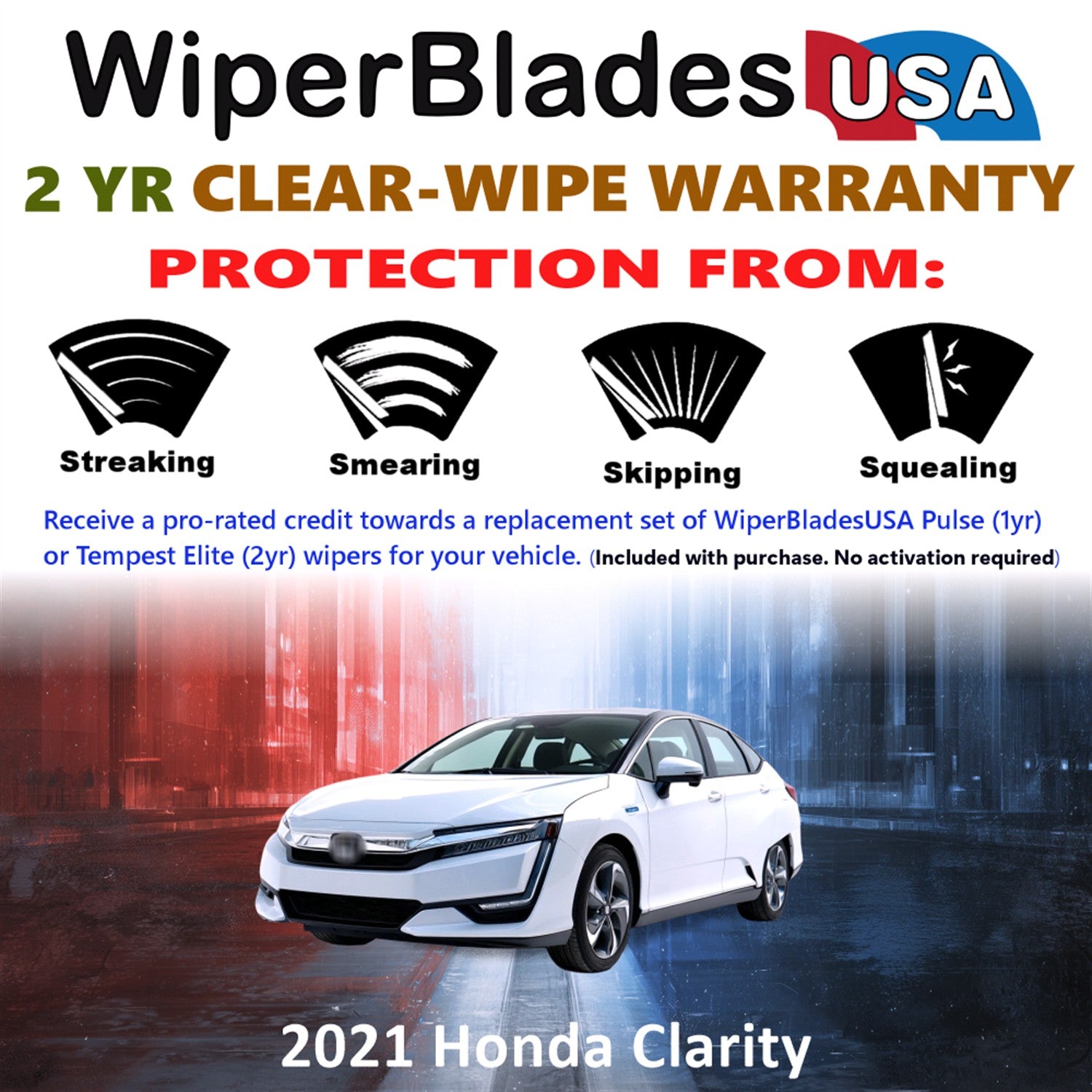 2021 Honda Clarity Front Wiper blades Set  Includes 2yr Wear Warranty & Free Delivery