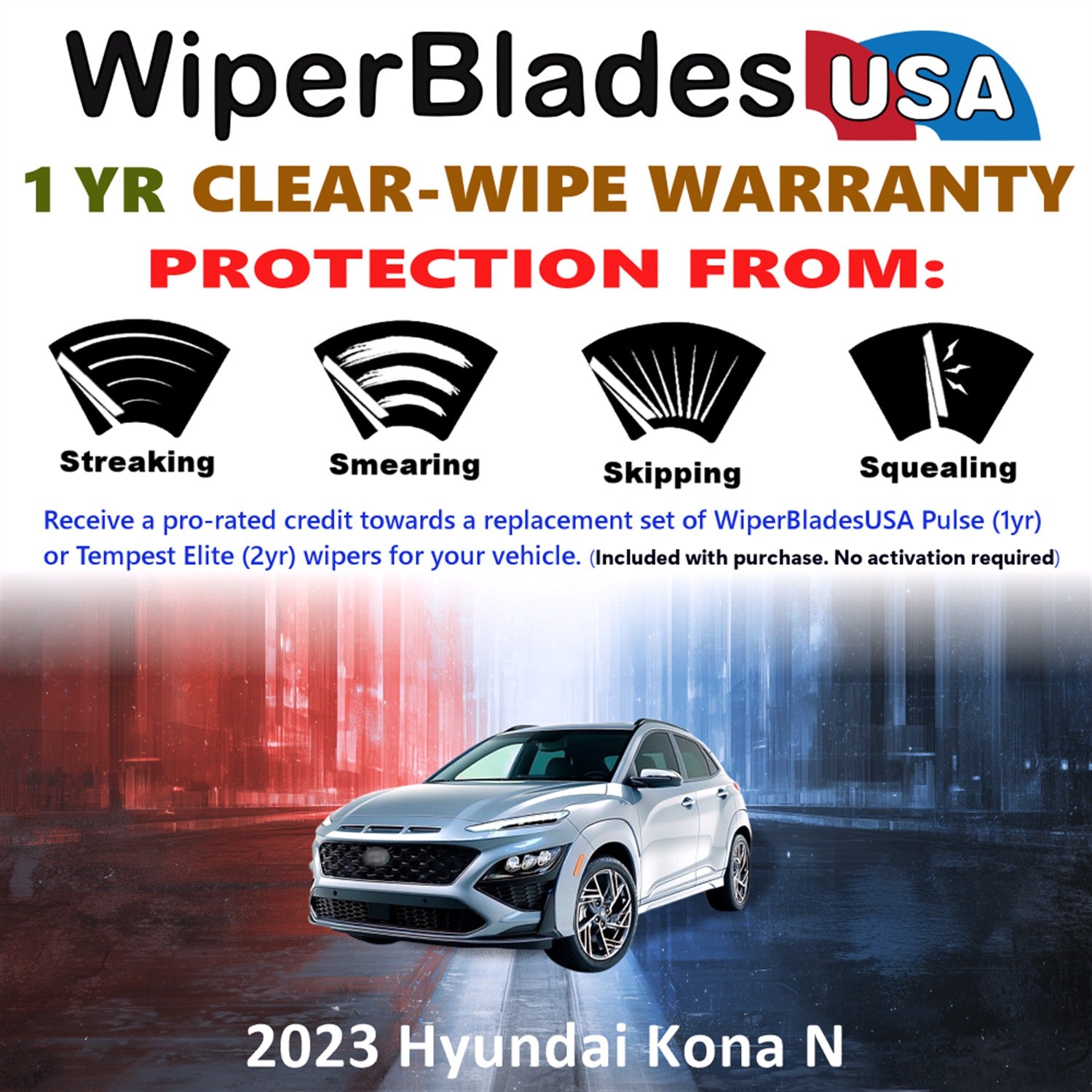 2023 Hyundai Kona N Front w/Rear Wiper blades Set Includes 1yr Wear Warranty & Free Delivery