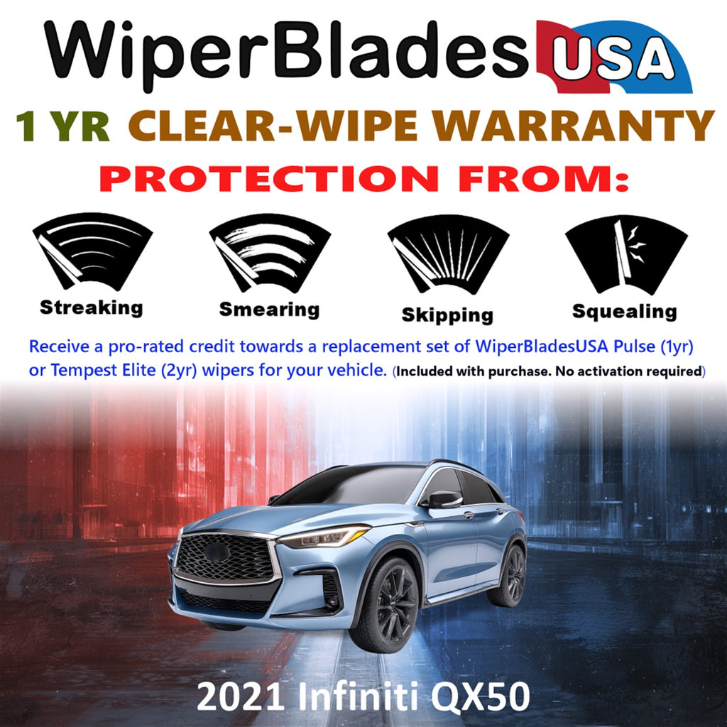 2021 Infiniti QX50 Front w/Rear Wiper blades Set Includes 1yr Wear Warranty & Free Delivery